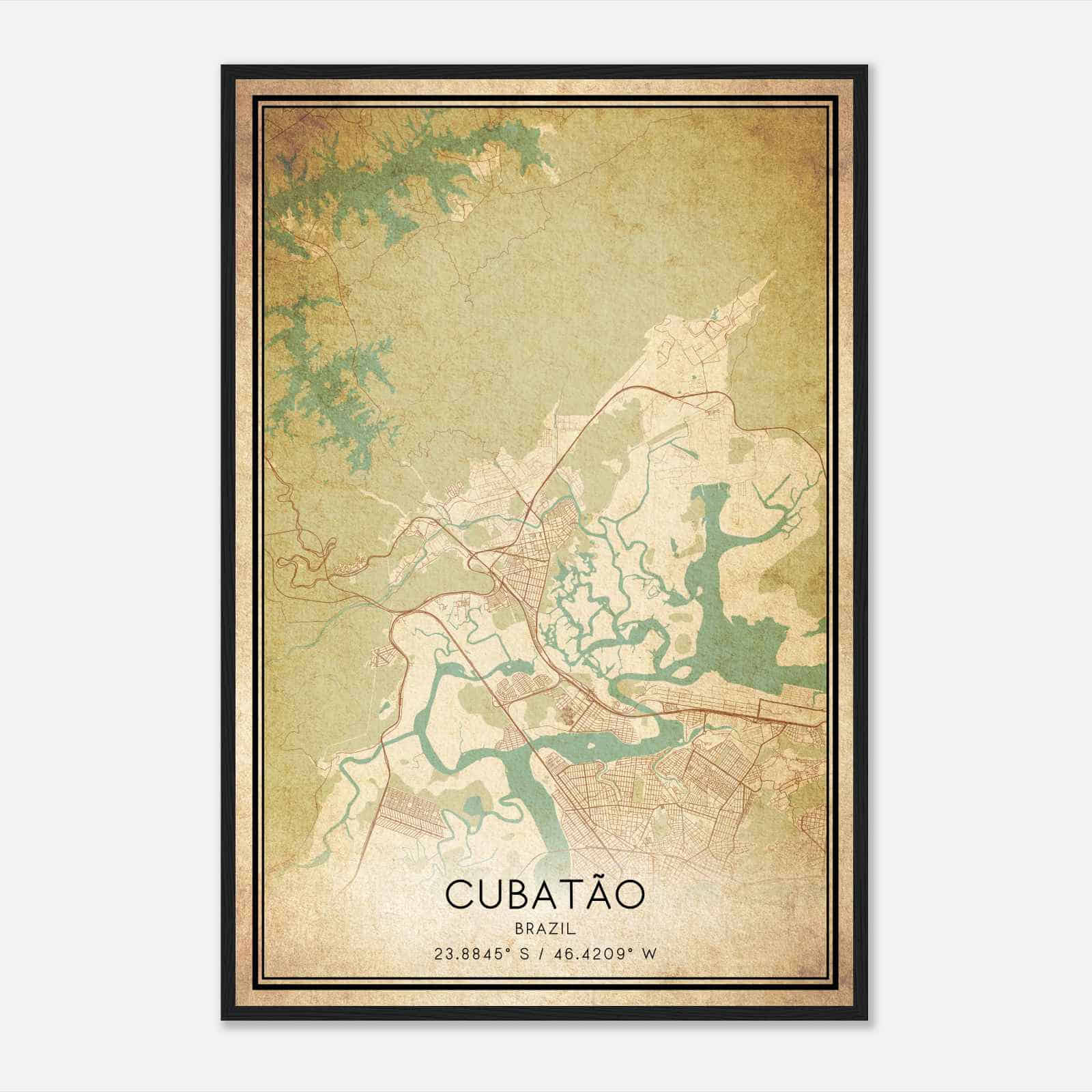 Vintage Cubatao Brazil Map Poster, Cubatao City Road Wall Art Print