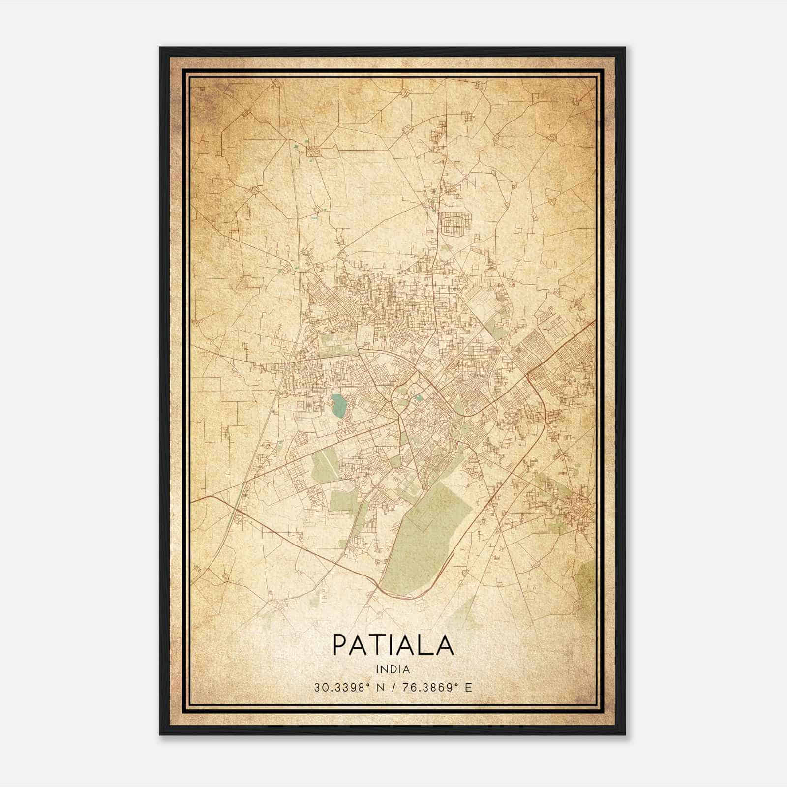 Vintage Patiala India Map Poster, Patiala City Road Wall Art Print