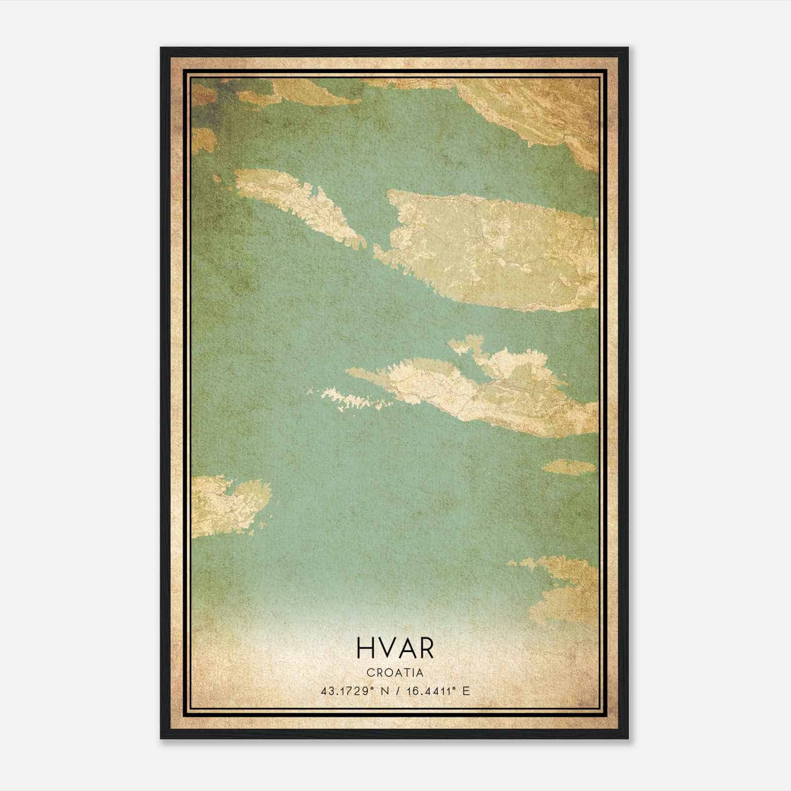Vintage Hvar Croatia Map Poster, Hvar City Road Wall Art Print