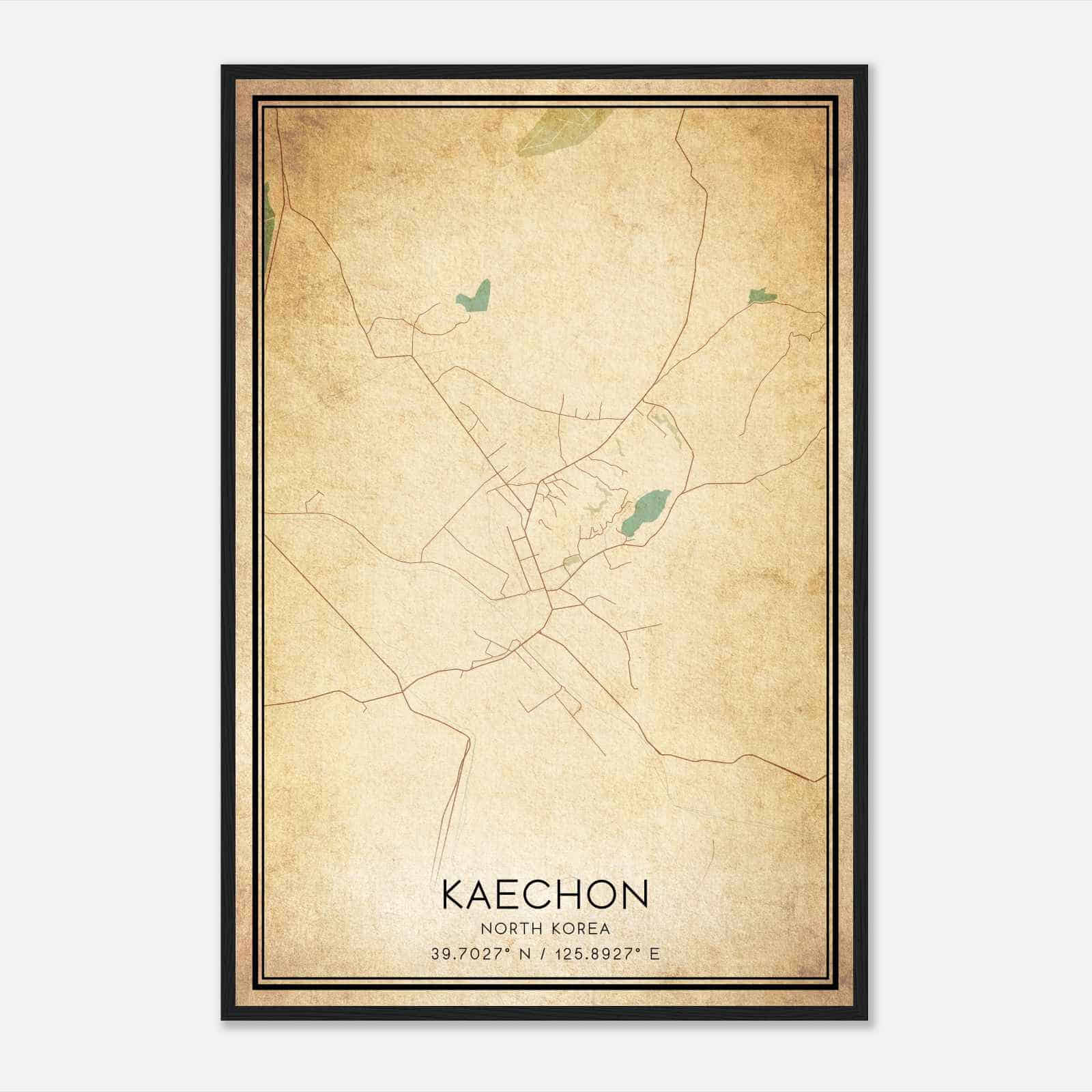 Vintage Kaechon North Korea Map Poster, Kaechon City Road Wall Art Print