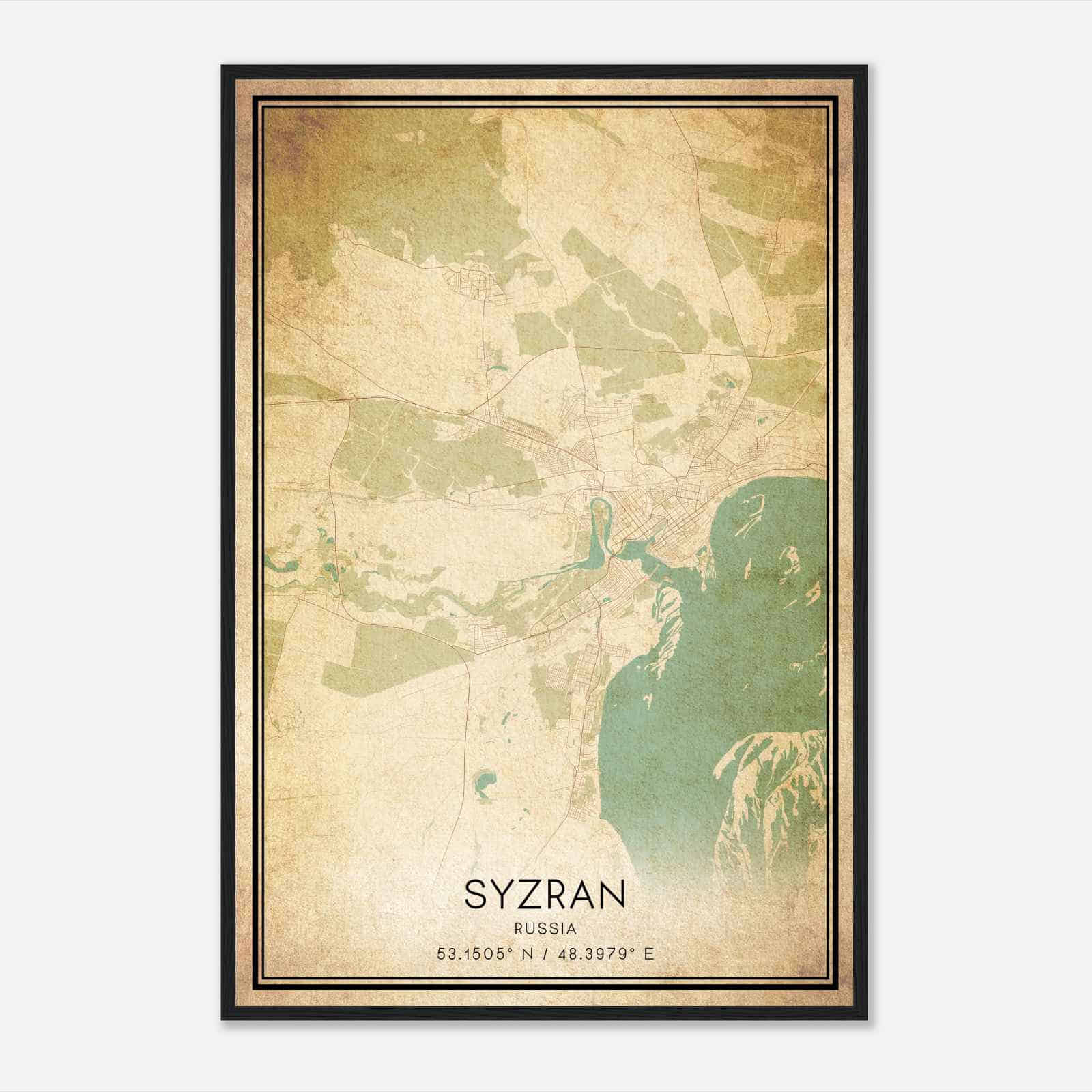 Vintage Syzran Russia Map Poster, Syzran City Road Wall Art Print