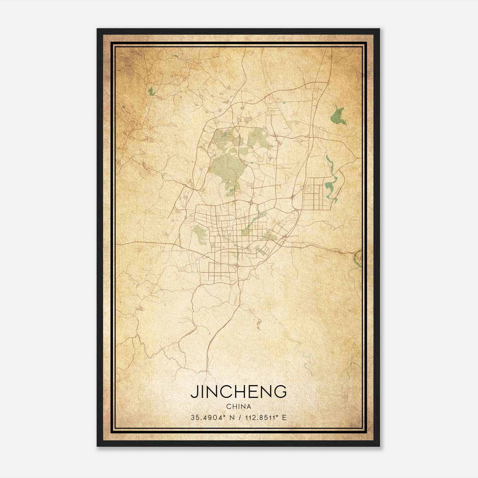 Vintage Jincheng China Map Poster, Jincheng City Road Wall Art Print