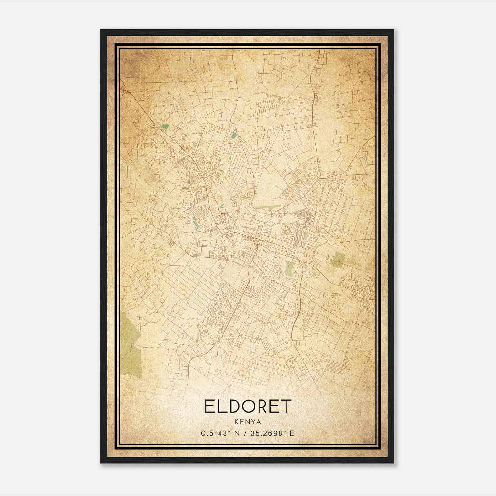 Vintage Eldoret Kenya Map Poster, Eldoret City Road Wall Art Print