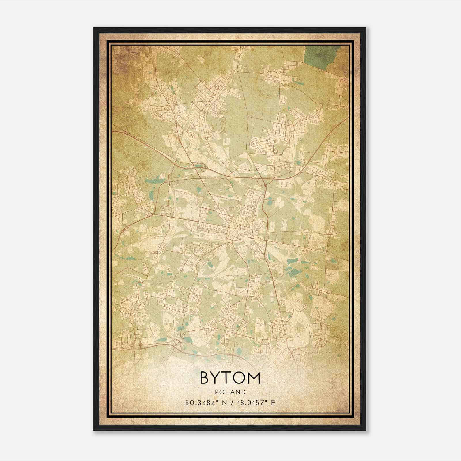 Vintage Bytom Poland Map Poster, Bytom City Road Wall Art Print