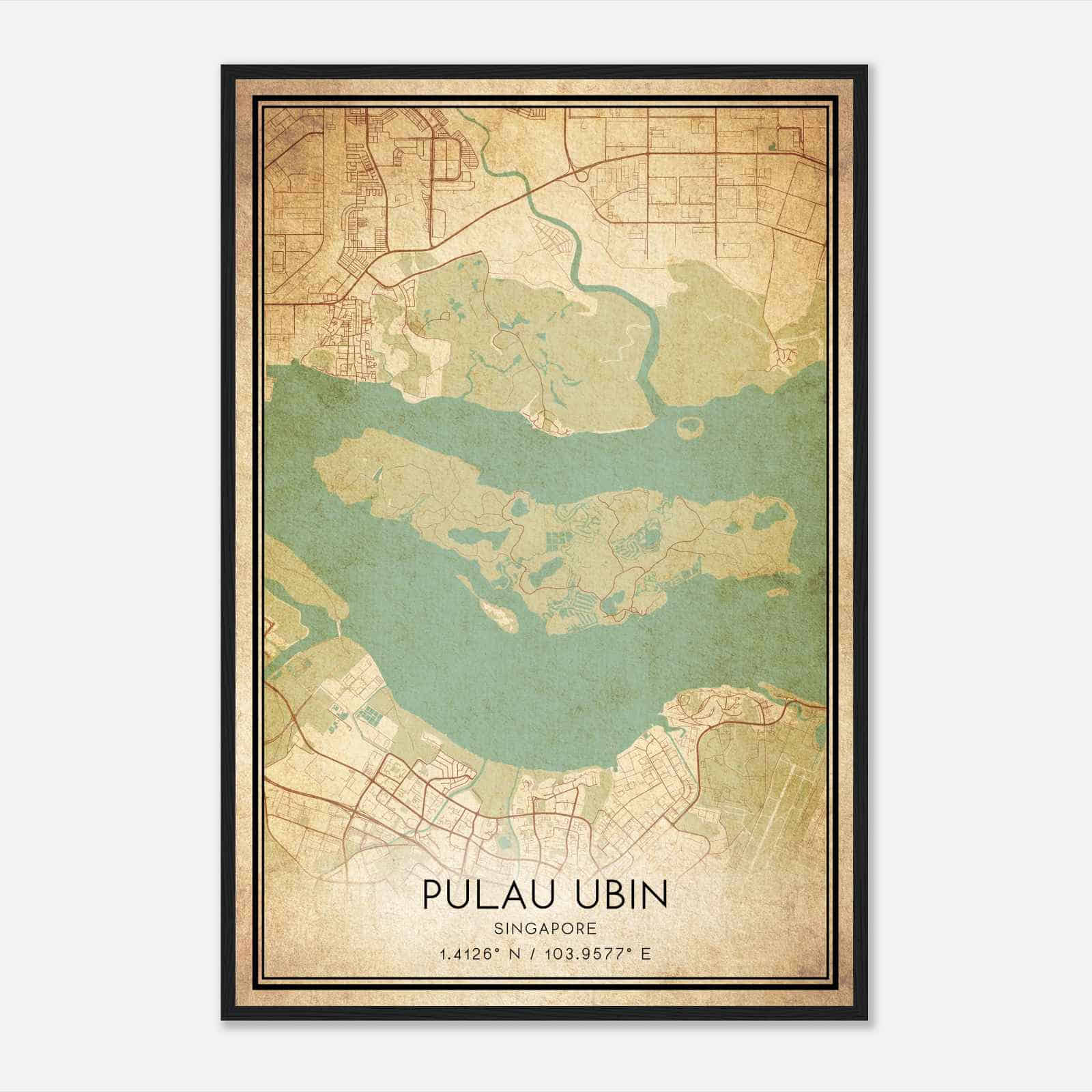 Vintage Pulau Ubin Singapore Map Poster, Pulau Ubin City Road Wall Art Print