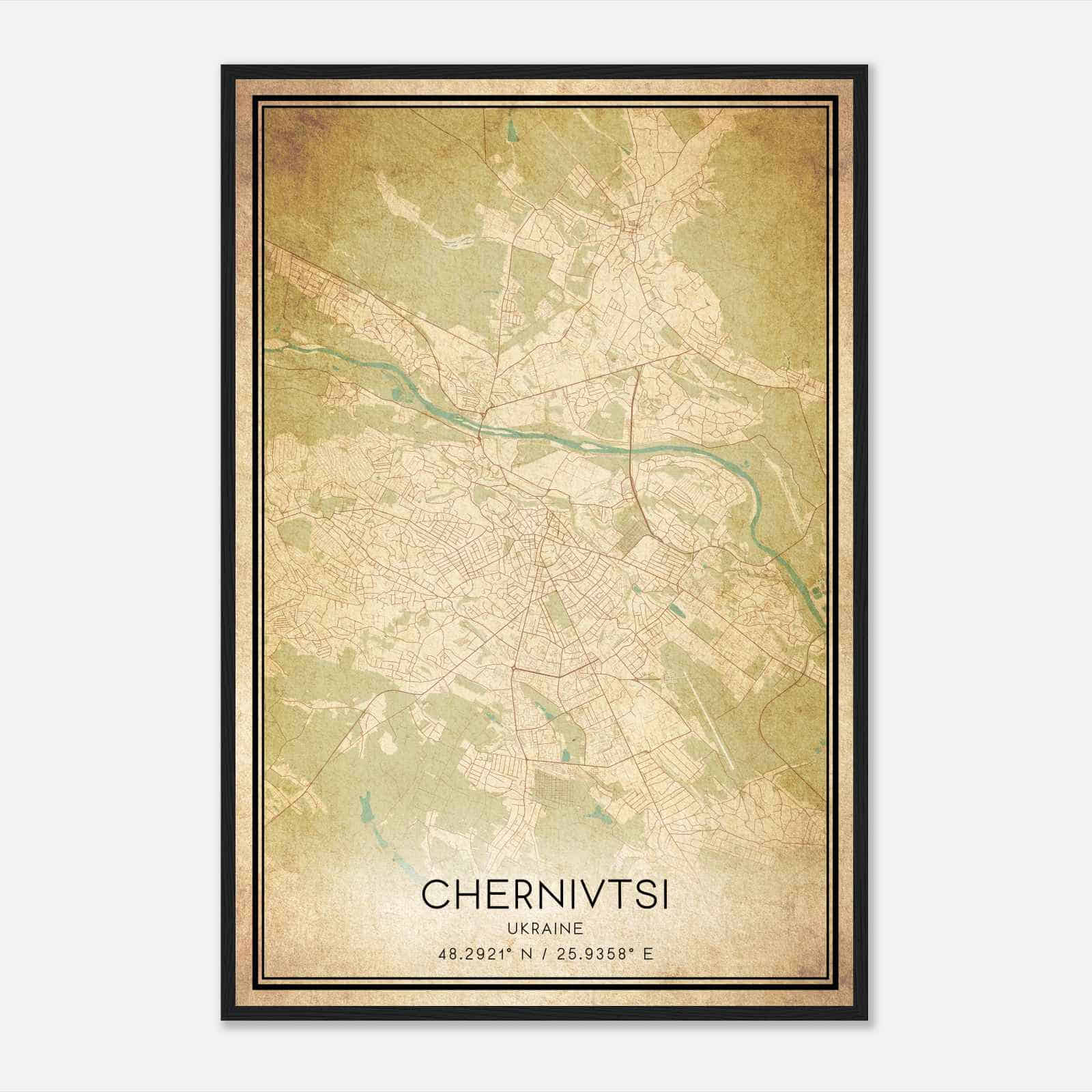 Vintage Chernivtsi Ukraine Map Poster, Chernivtsi City Road Wall Art Print