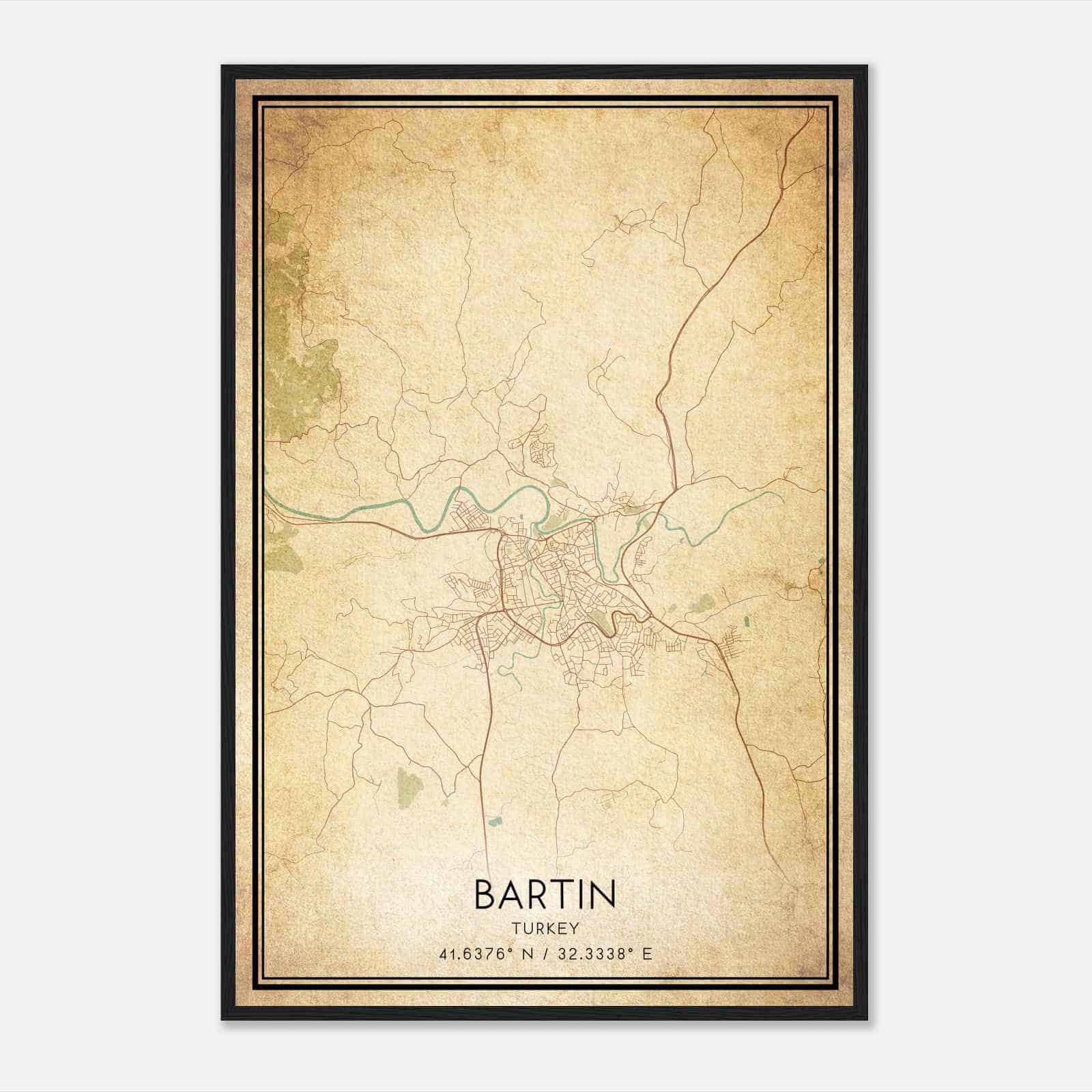 Vintage Bartin Turkey Map Poster, Bartin City Road Wall Art Print