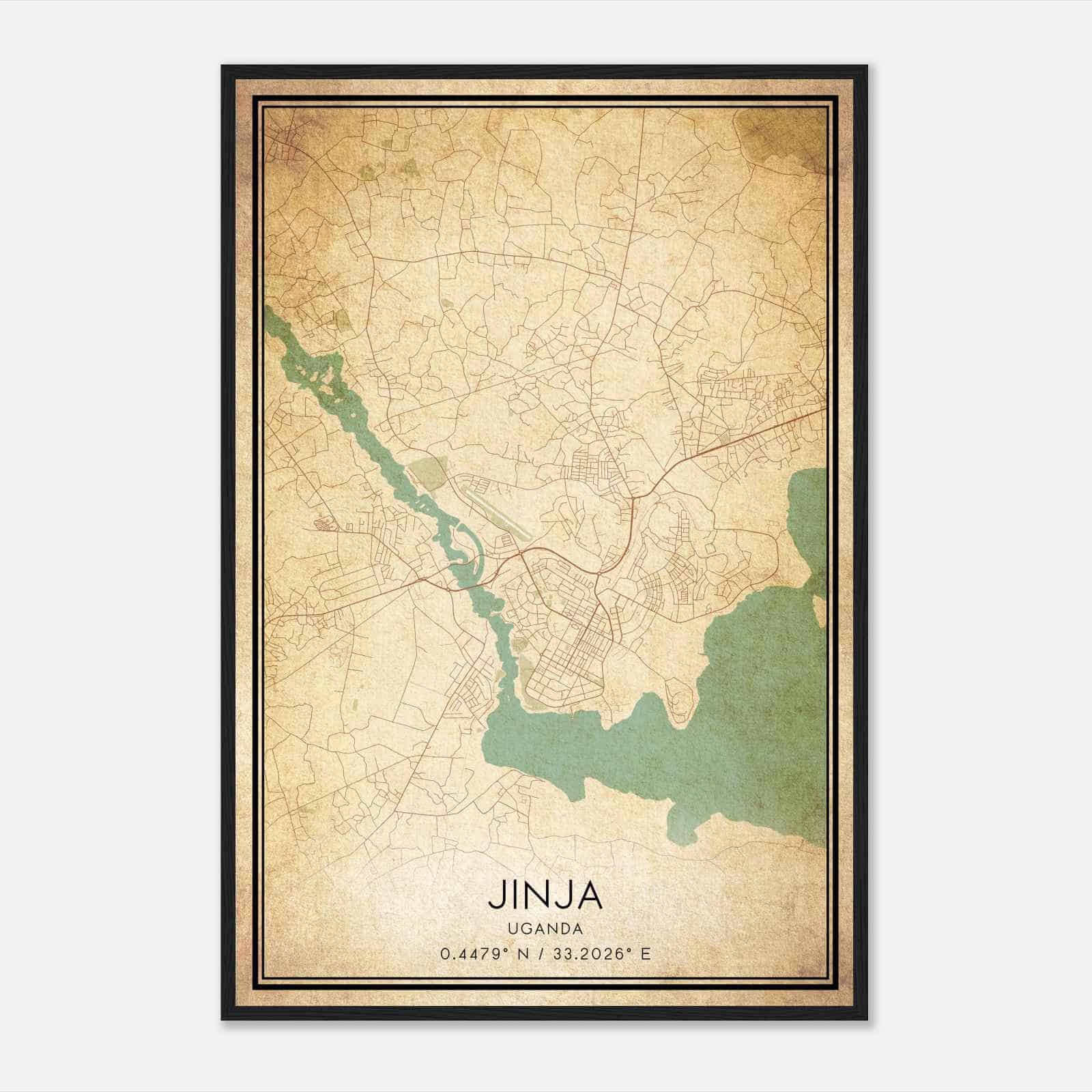 Vintage Jinja Uganda Map Poster, Jinja City Road Wall Art Print