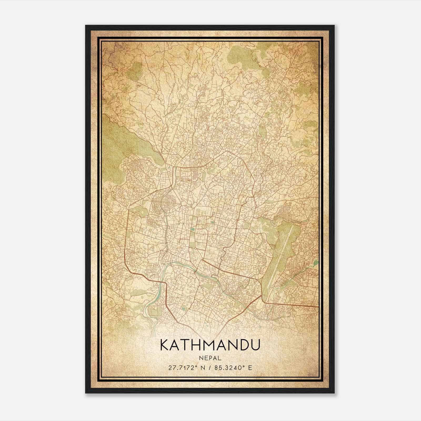 Vintage Kathmandu Nepal Map Poster, Kathmandu City Road Wall Art Print