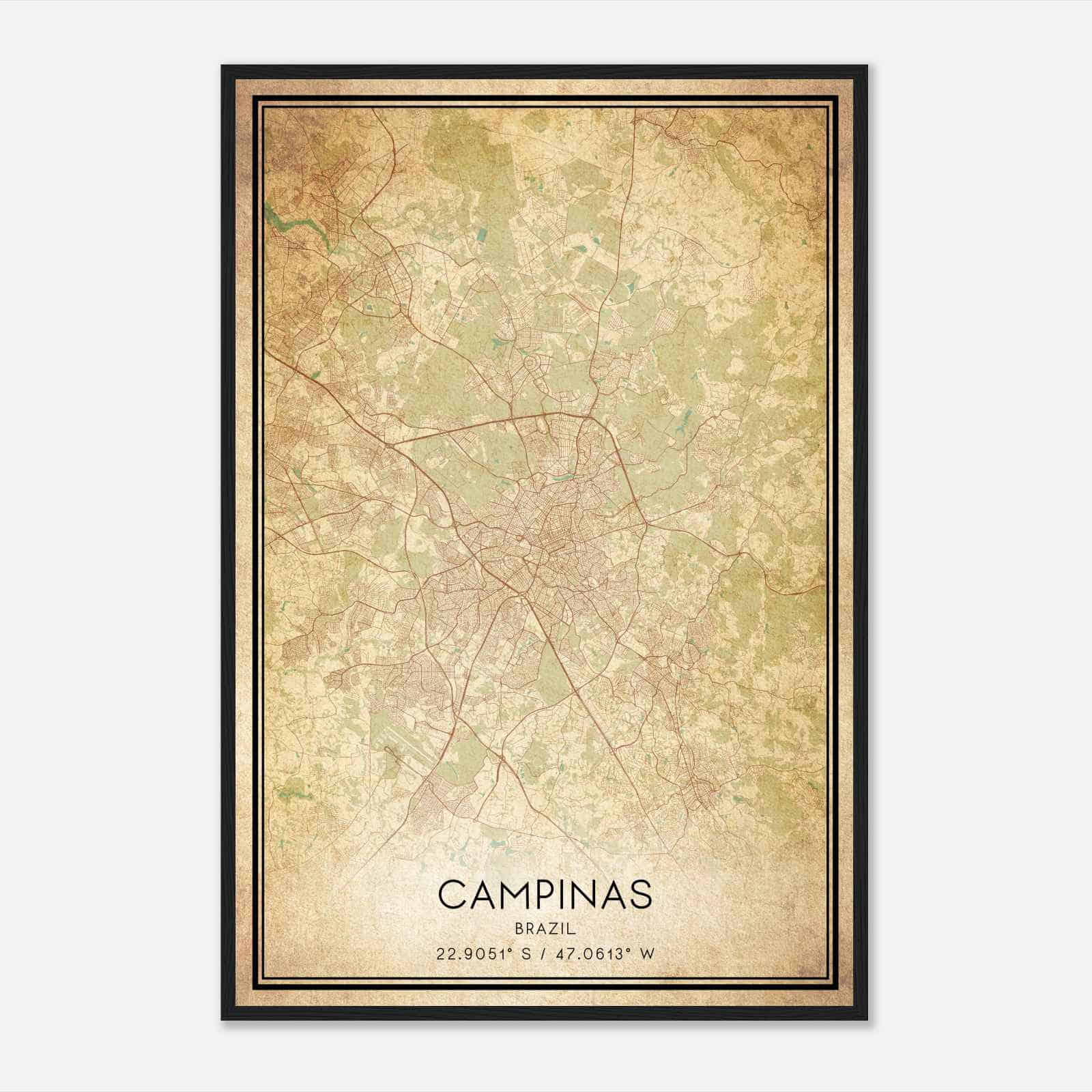 Vintage Campinas Brazil Map Poster, Campinas City Road Wall Art Print