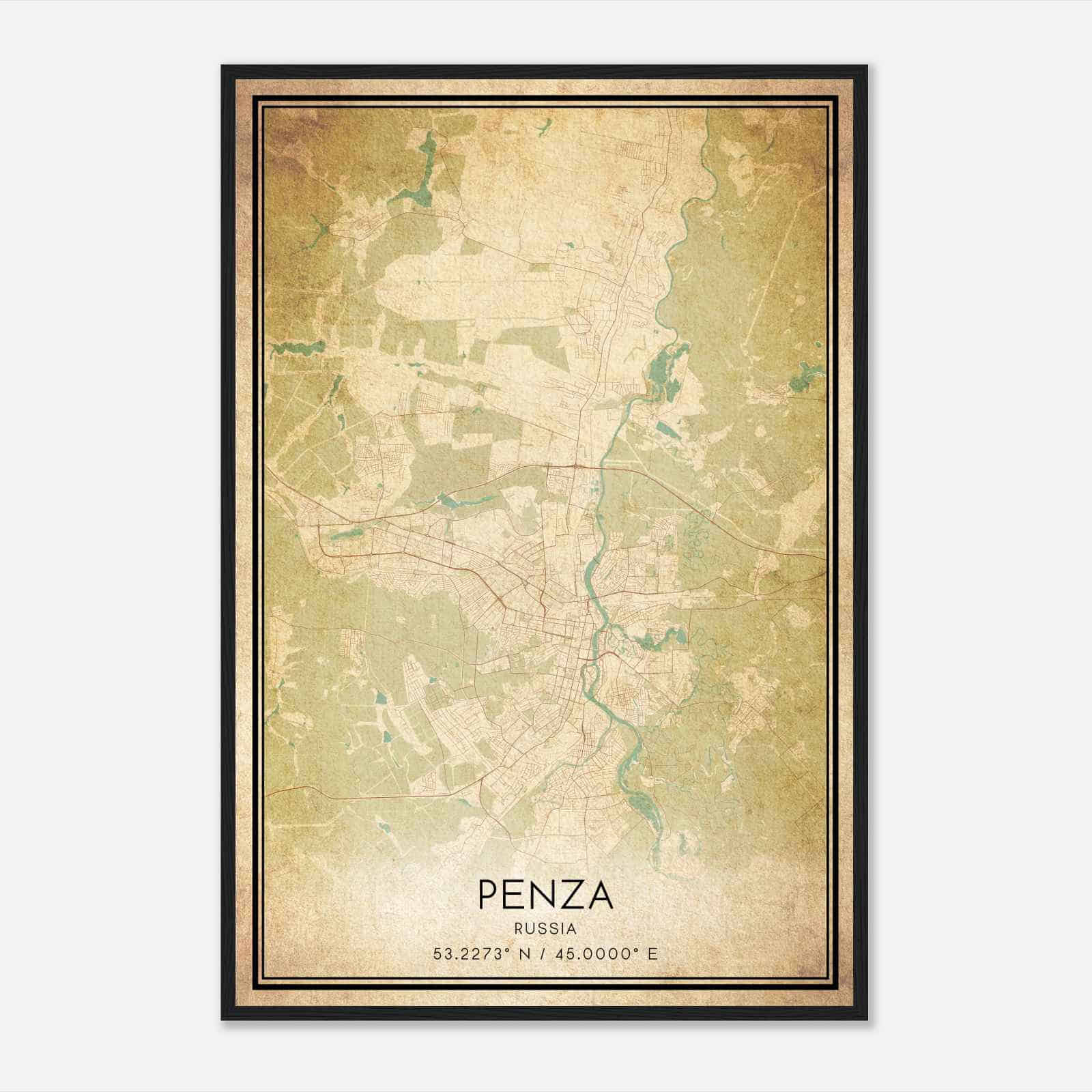 Vintage Penza Russia Map Poster, Penza City Road Wall Art Print