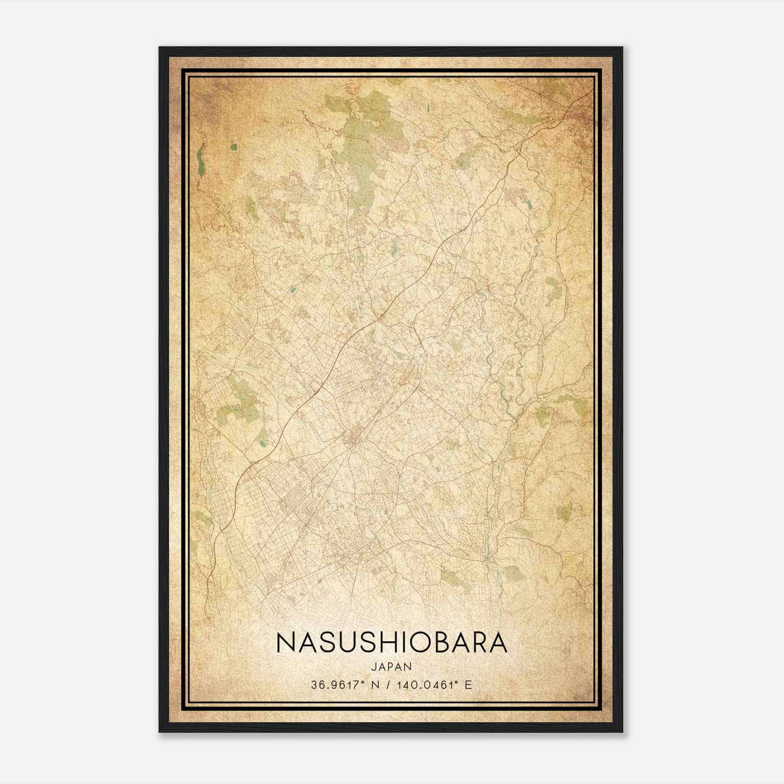 Vintage Nasushiobara Japan Map Poster, Nasushiobara City Road Wall Art Print