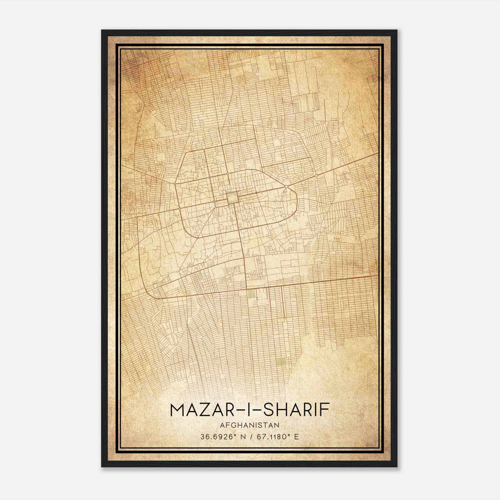 Vintage MazariSharif Afghanistan Map Poster, MazariSharif City Road Wall Art Print