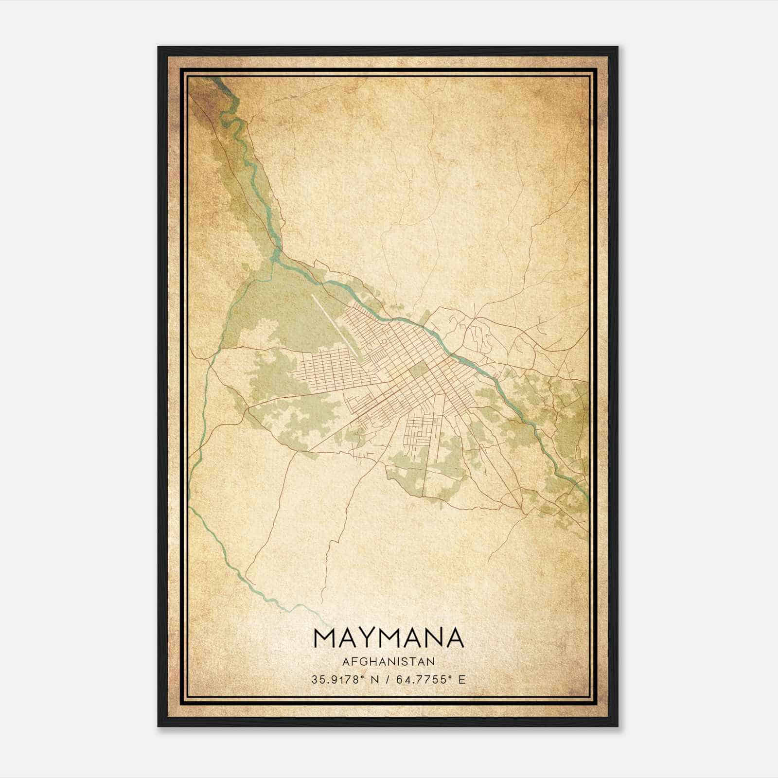 Vintage Maymana Afghanistan Map Poster, Maymana City Road Wall Art Print