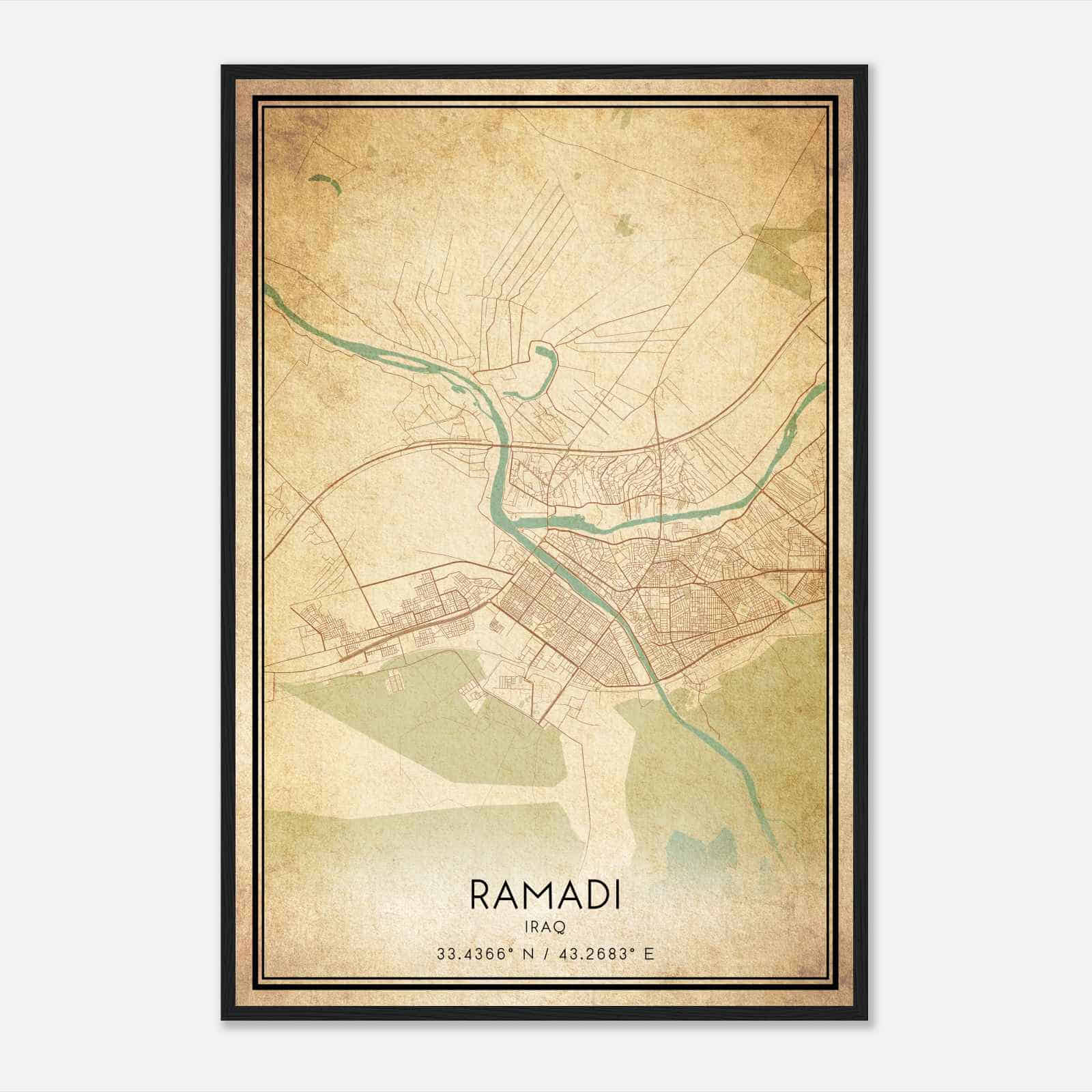 Vintage Ramadi Iraq Map Poster, Ramadi City Road Wall Art Print