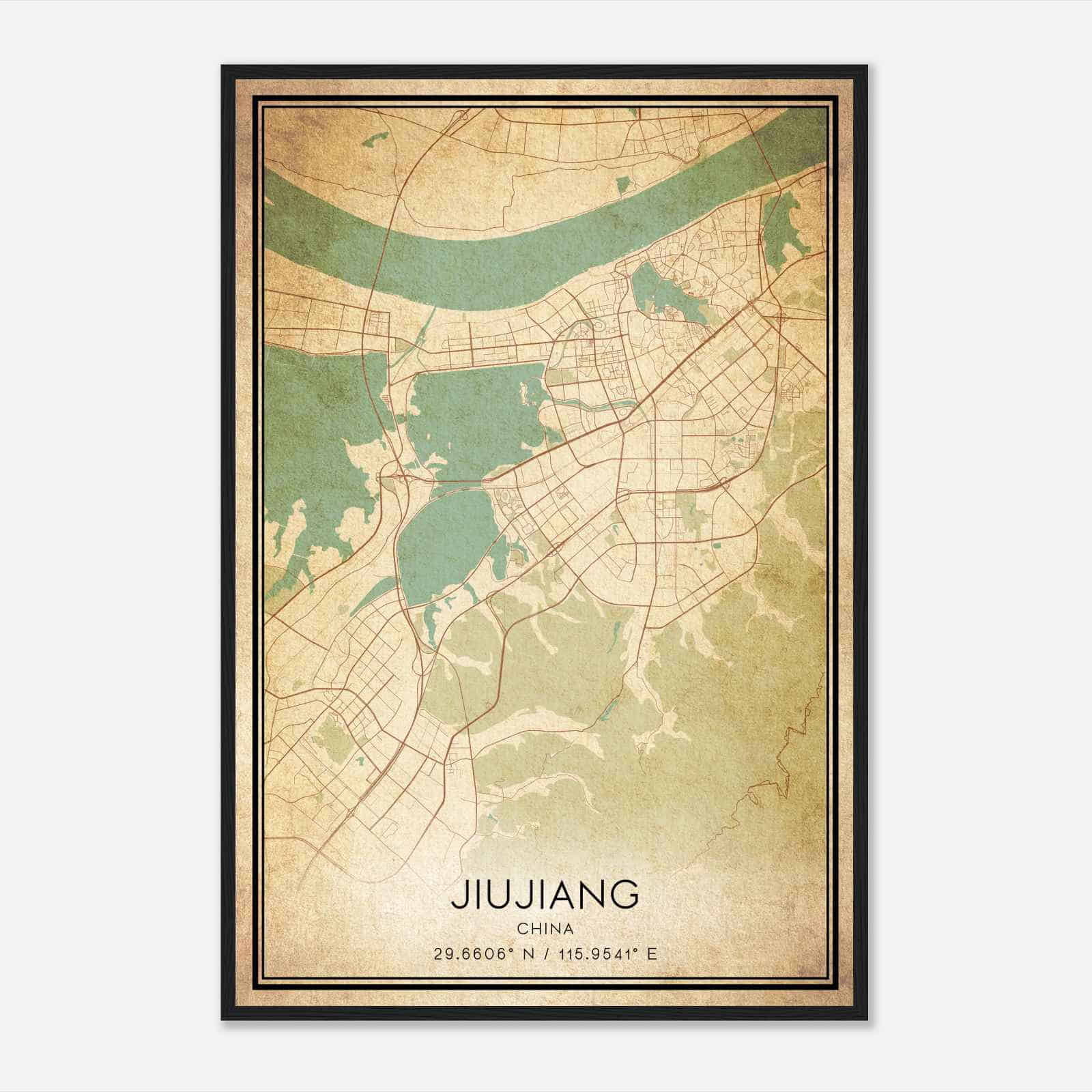 Vintage Jiujiang China Map Poster, Jiujiang City Road Wall Art Print