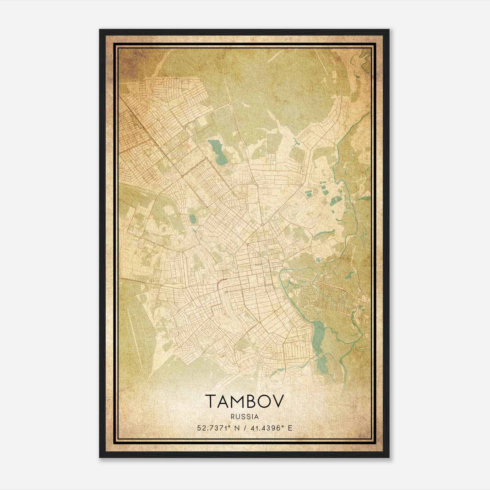 Vintage Tambov Russia Map Poster, Tambov City Road Wall Art Print