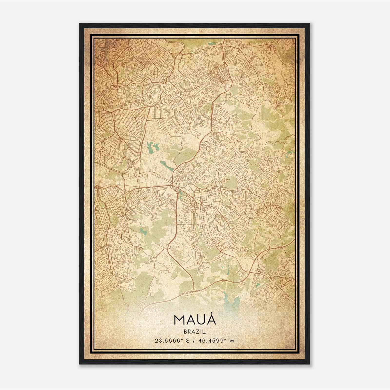 Vintage Maua Brazil Map Poster, Maua City Road Wall Art Print