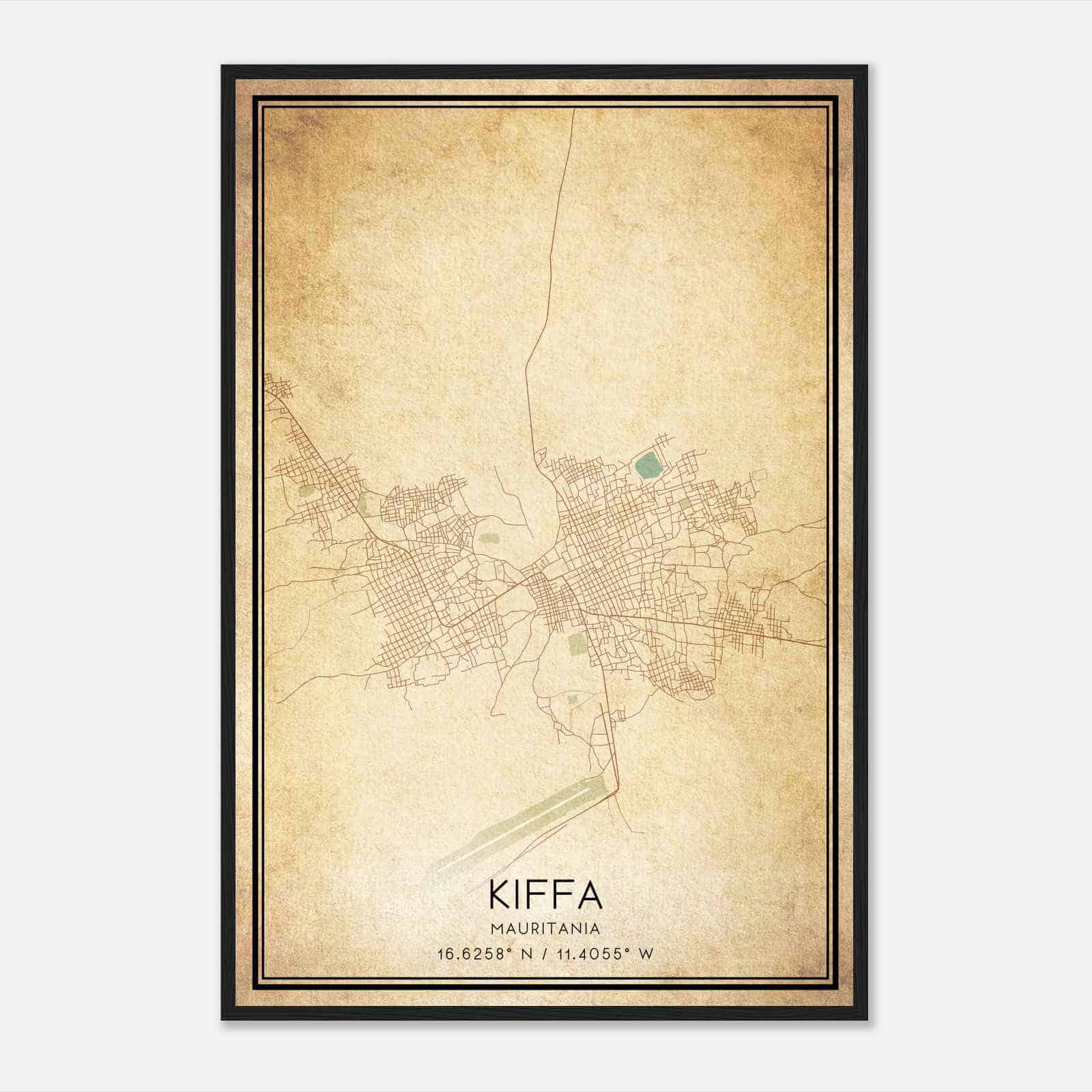 Vintage Kiffa Mauritania Map Poster, Kiffa City Road Wall Art Print