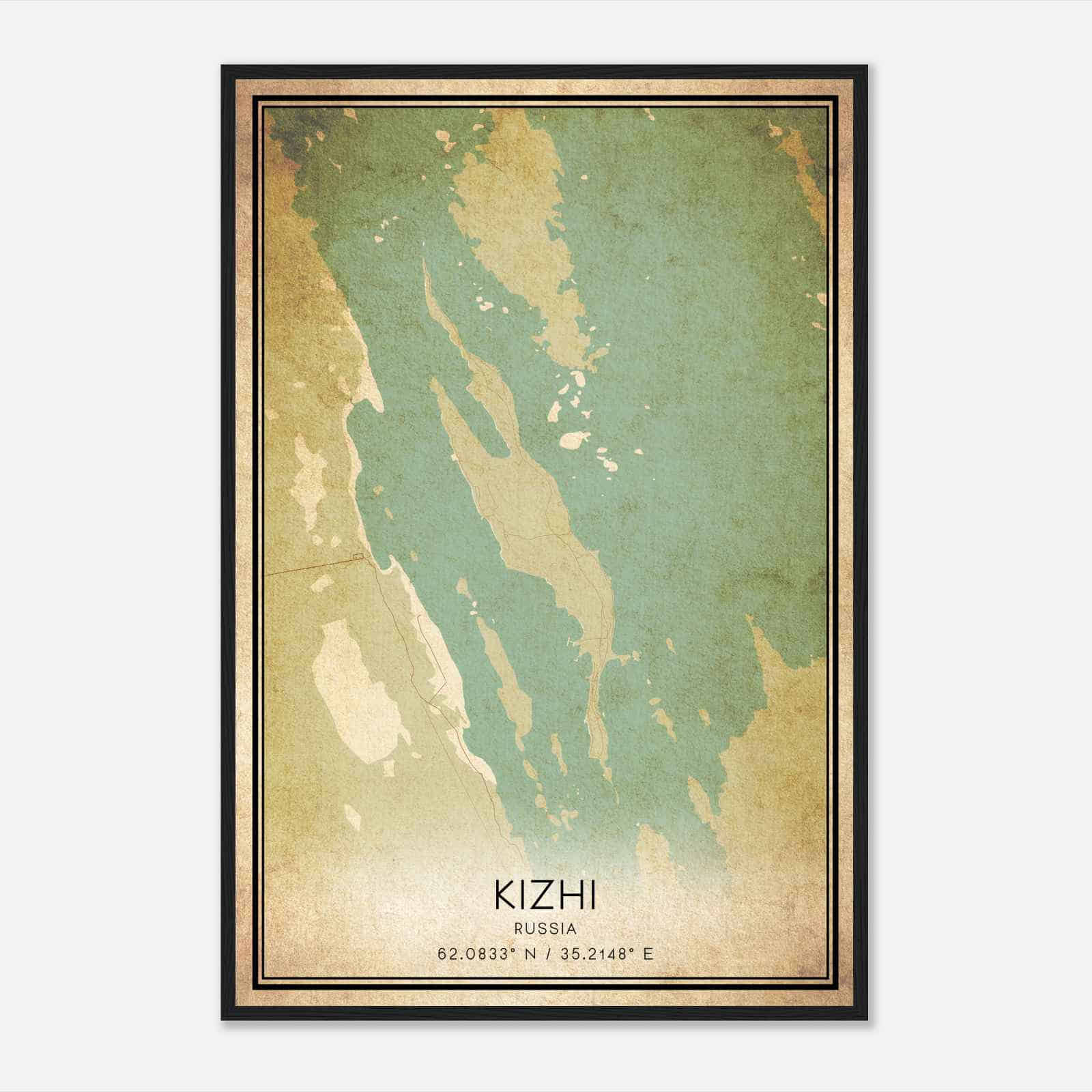 Vintage Kizhi Russia Map Poster, Kizhi City Road Wall Art Print