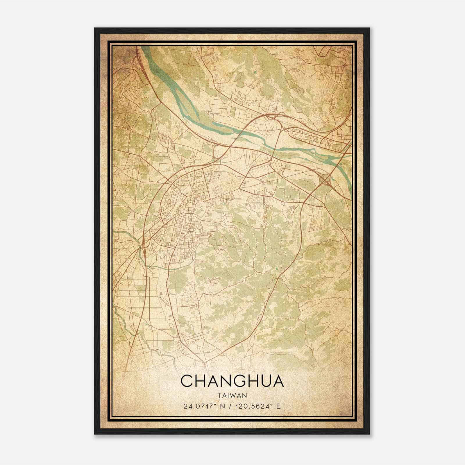 Vintage Changhua Taiwan Map Poster, Changhua City Road Wall Art Print