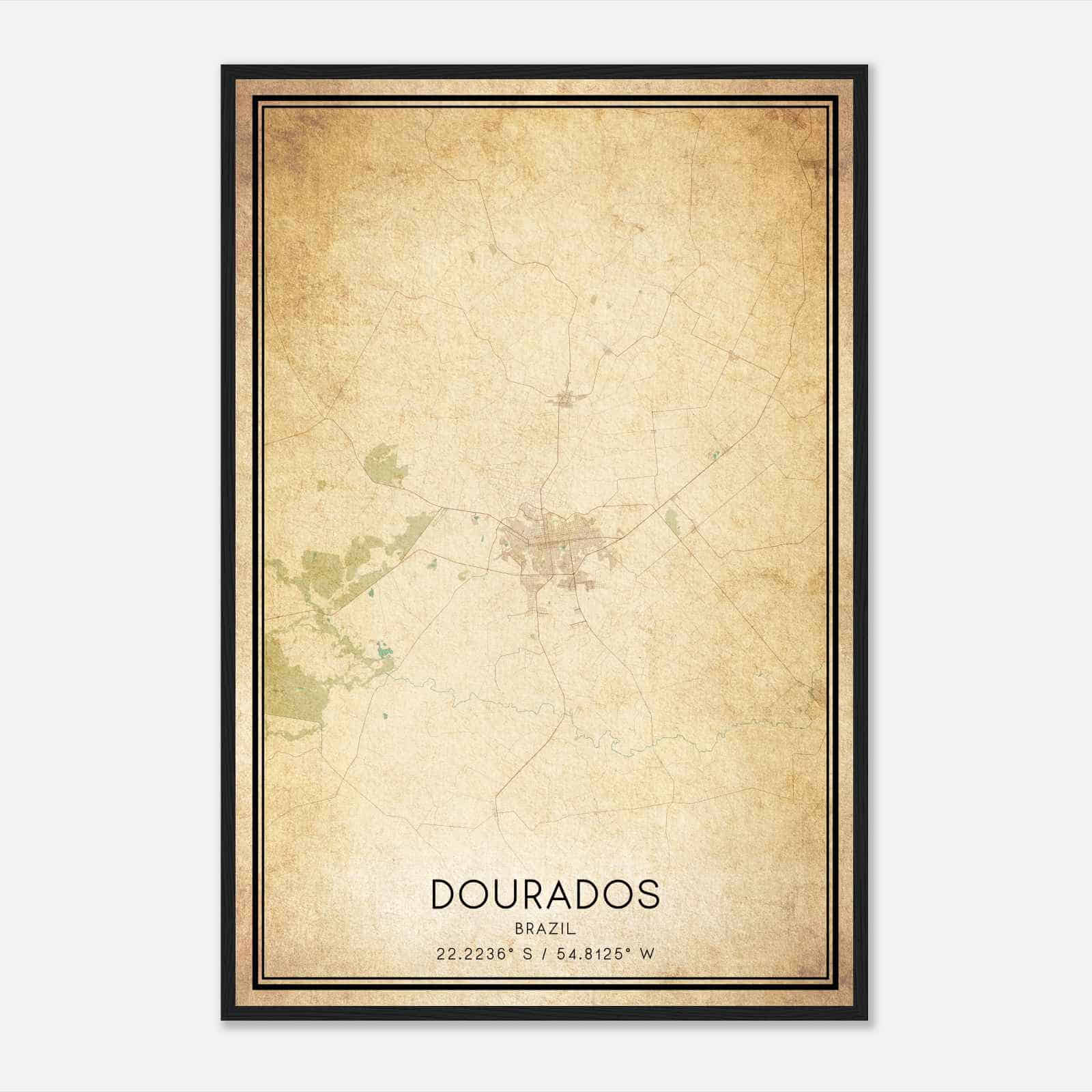Vintage Dourados Brazil Map Poster, Dourados City Road Wall Art Print