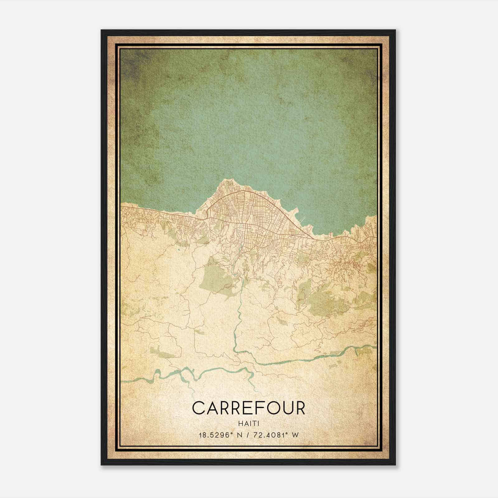 Vintage Carrefour Haiti Map Poster, Carrefour City Road Wall Art Print