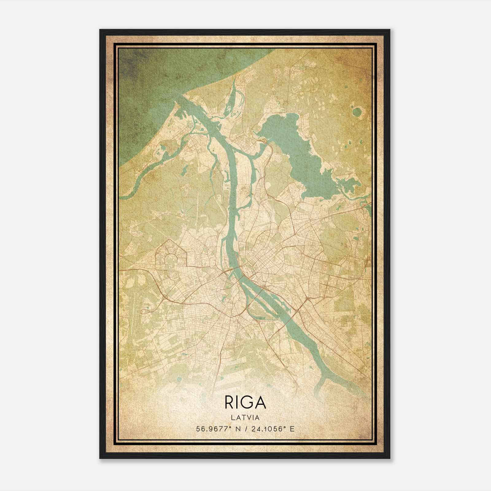 Vintage Riga Latvia Map Poster, Riga City Road Wall Art Print