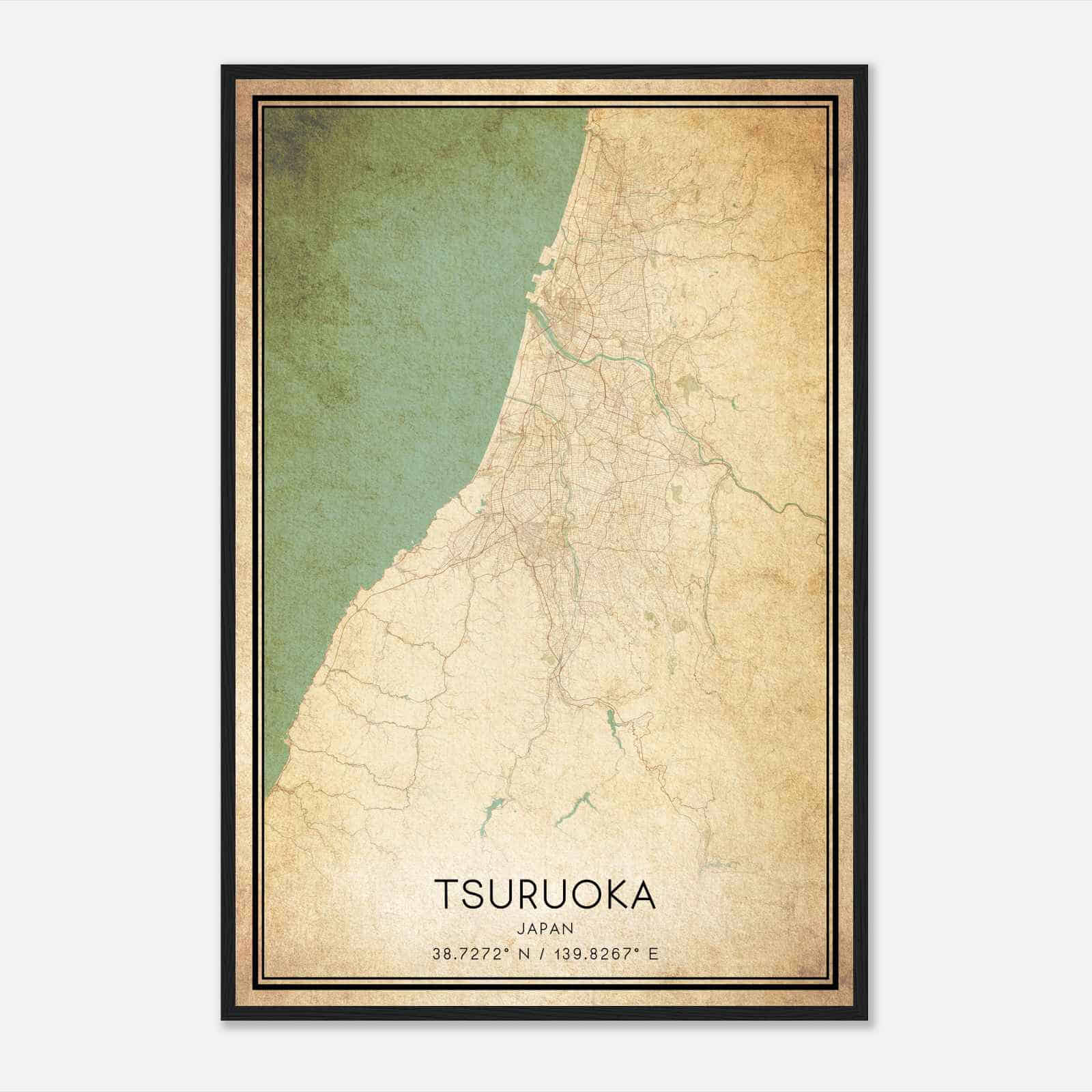Vintage Tsuruoka Japan Map Poster, Tsuruoka City Road Wall Art Print