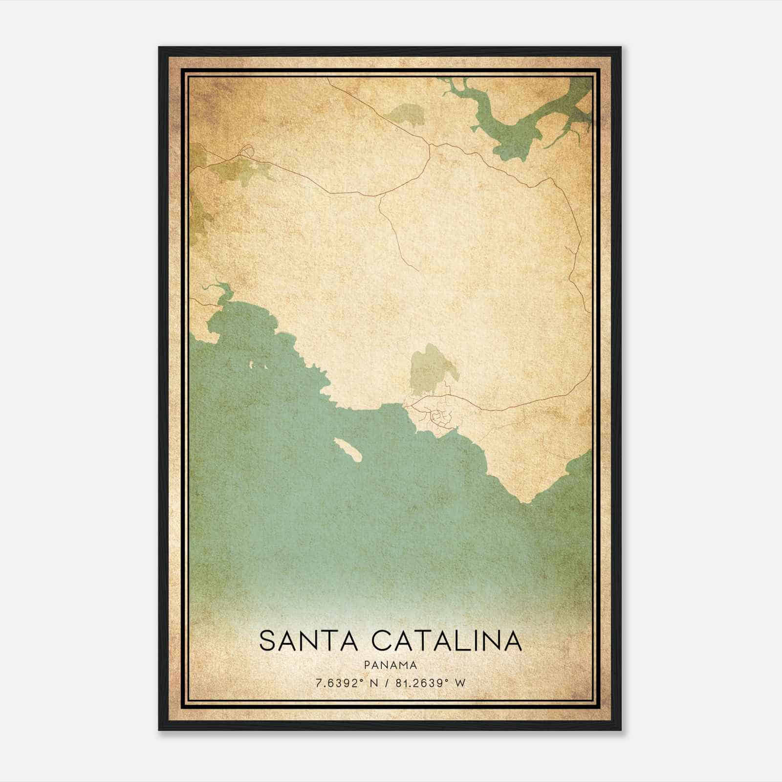 Vintage Santa Catalina Panama Map Poster, Santa Catalina City Road Wall Art Print