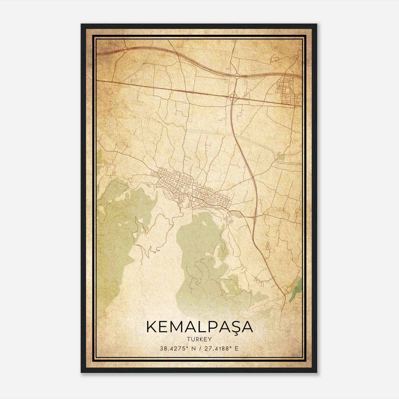 Vintage Kemalpasa Turkey Map Poster, Kemalpasa City Road Wall Art Print