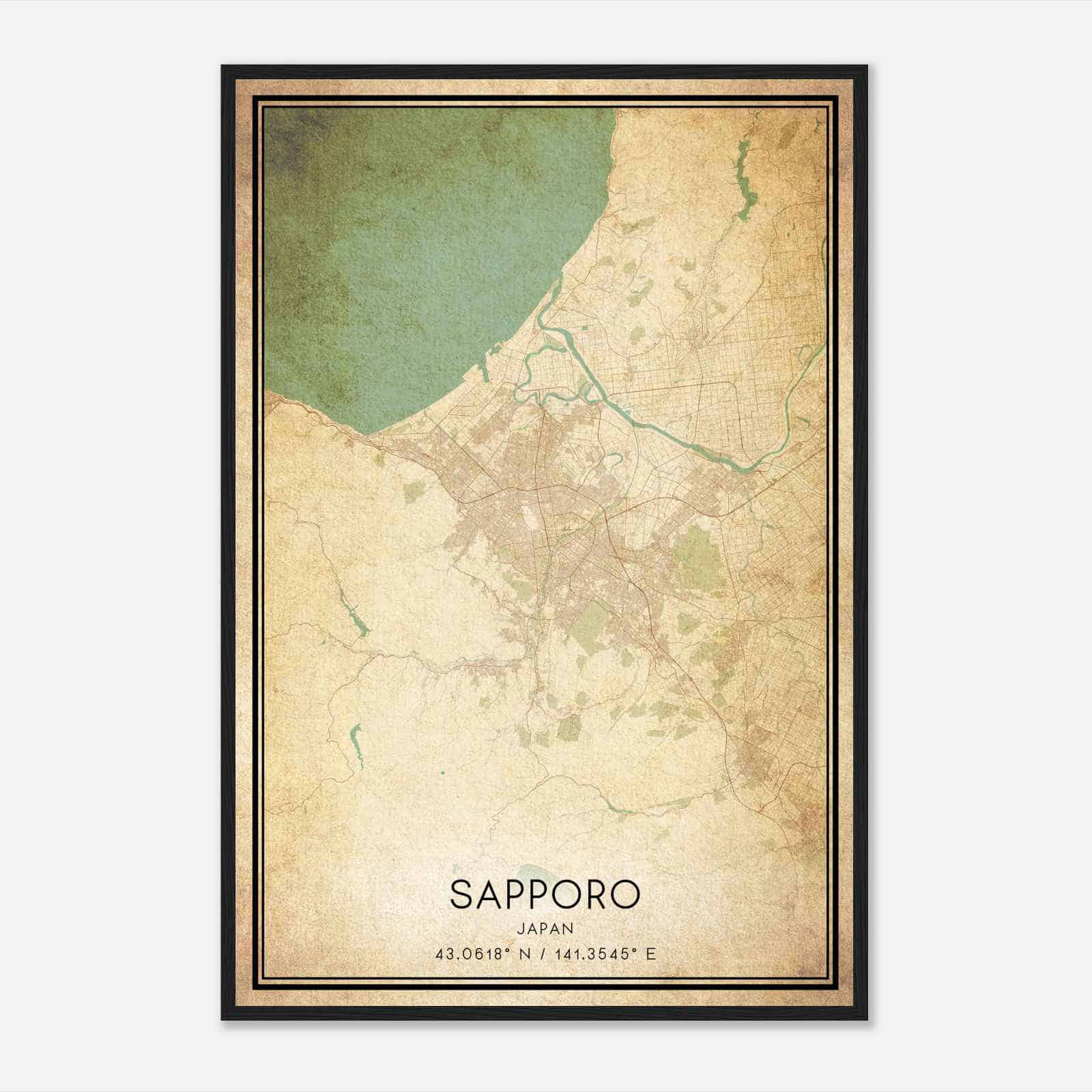 Vintage Sapporo Japan Map Poster, Sapporo City Road Wall Art Print