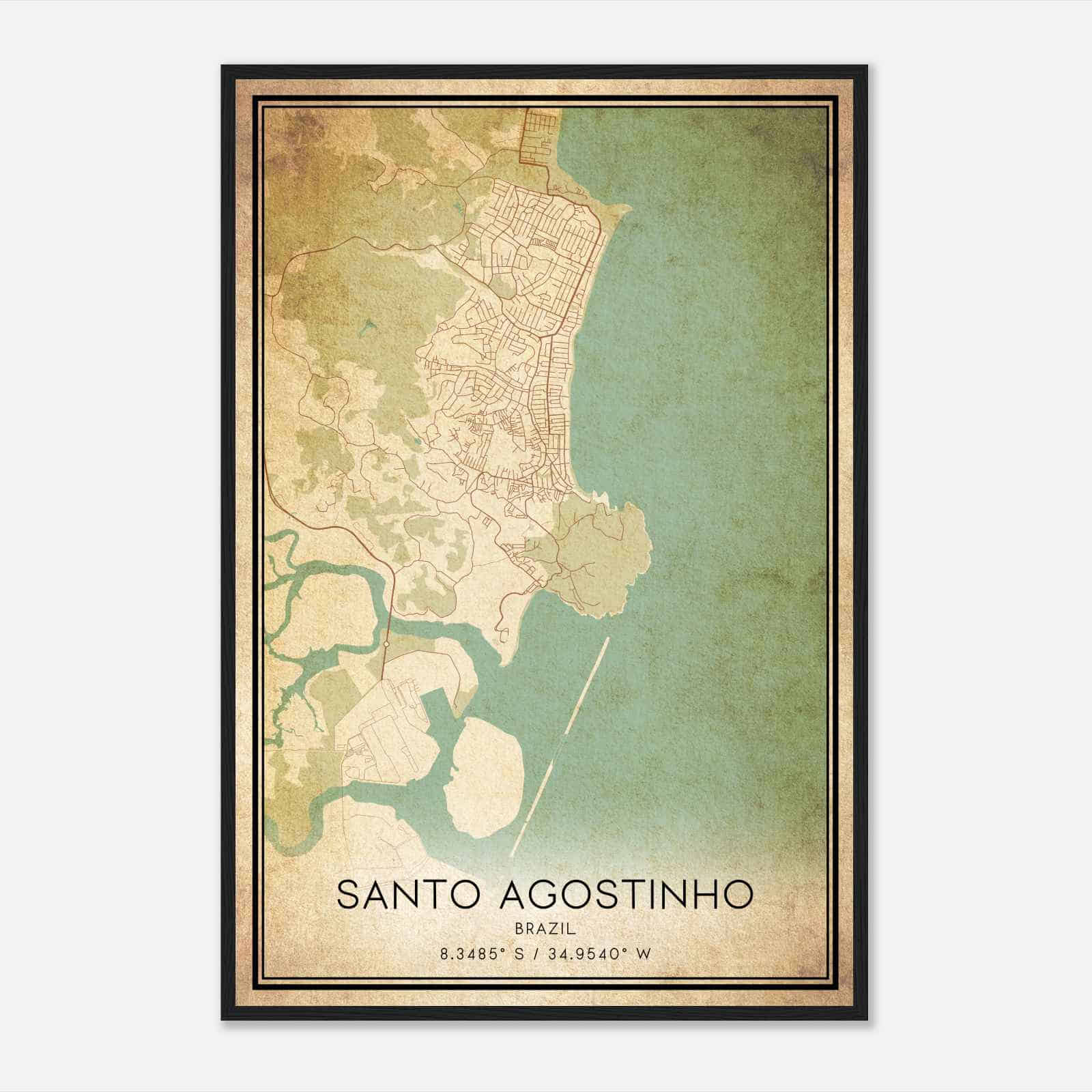 Vintage Santo Agostinho Brazil Map Poster, Santo Agostinho City Road Wall Art Print