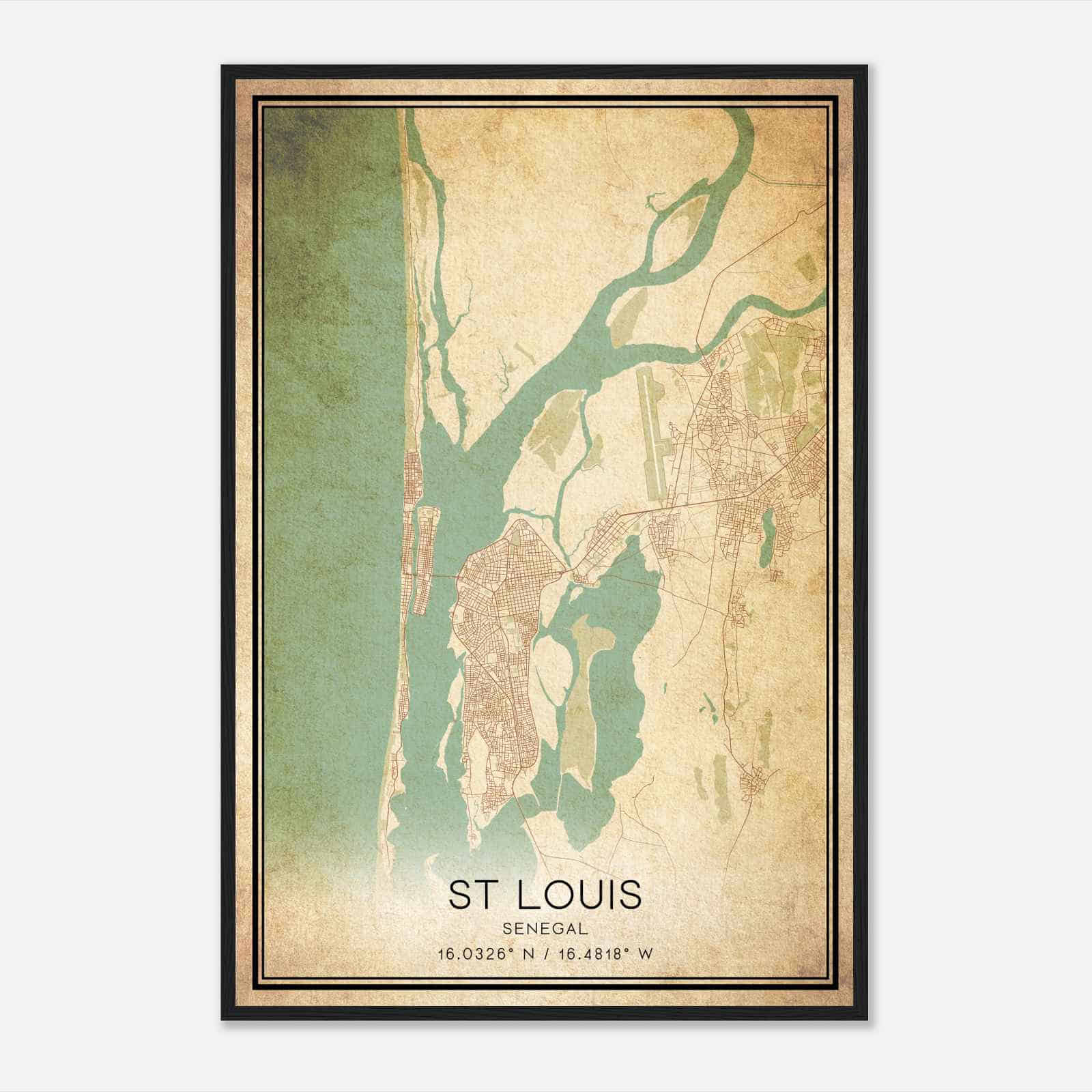 Vintage St Louis Senegal Map Poster, St Louis City Road Wall Art Print