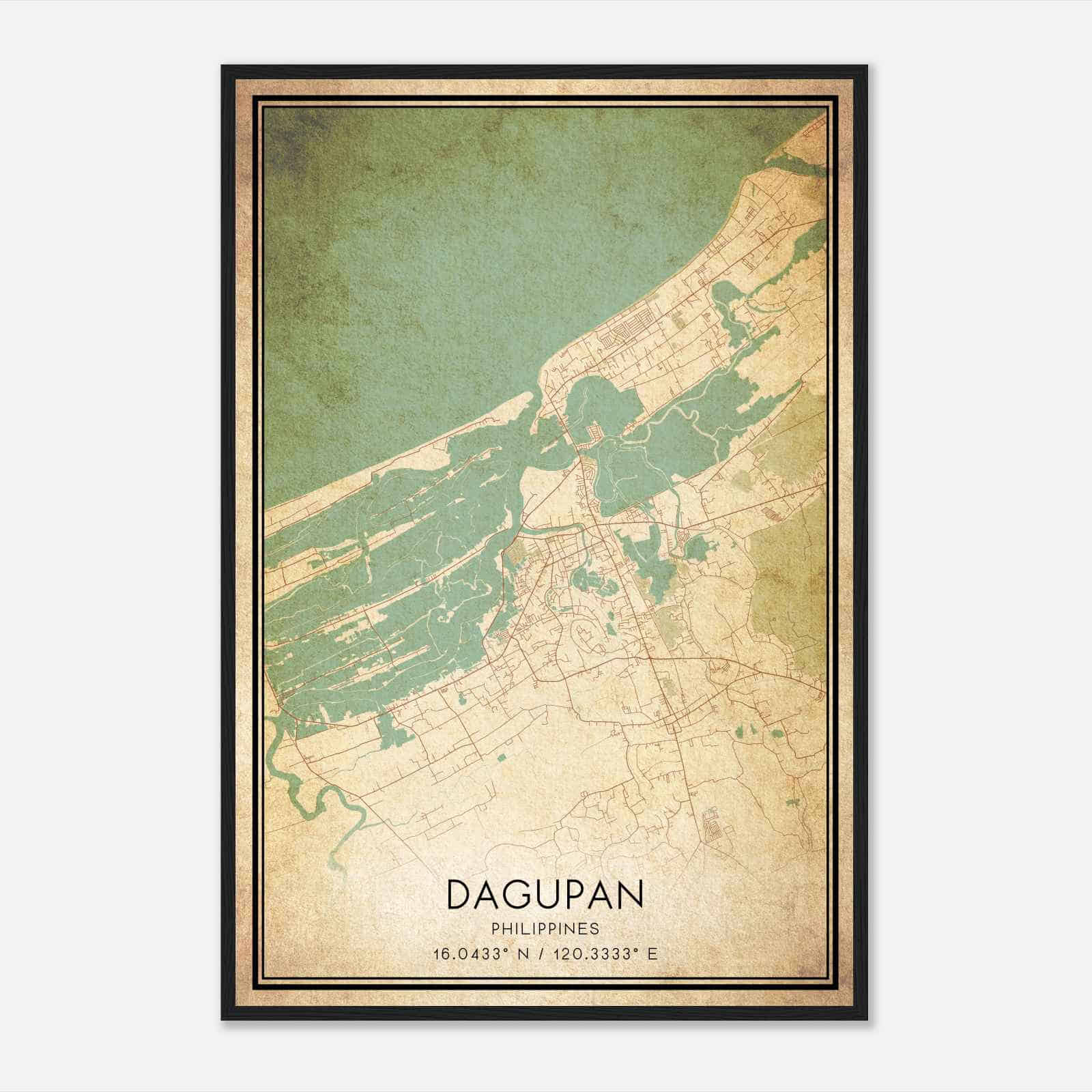 Vintage Dagupan Philippines Map Poster, Dagupan City Road Wall Art Print