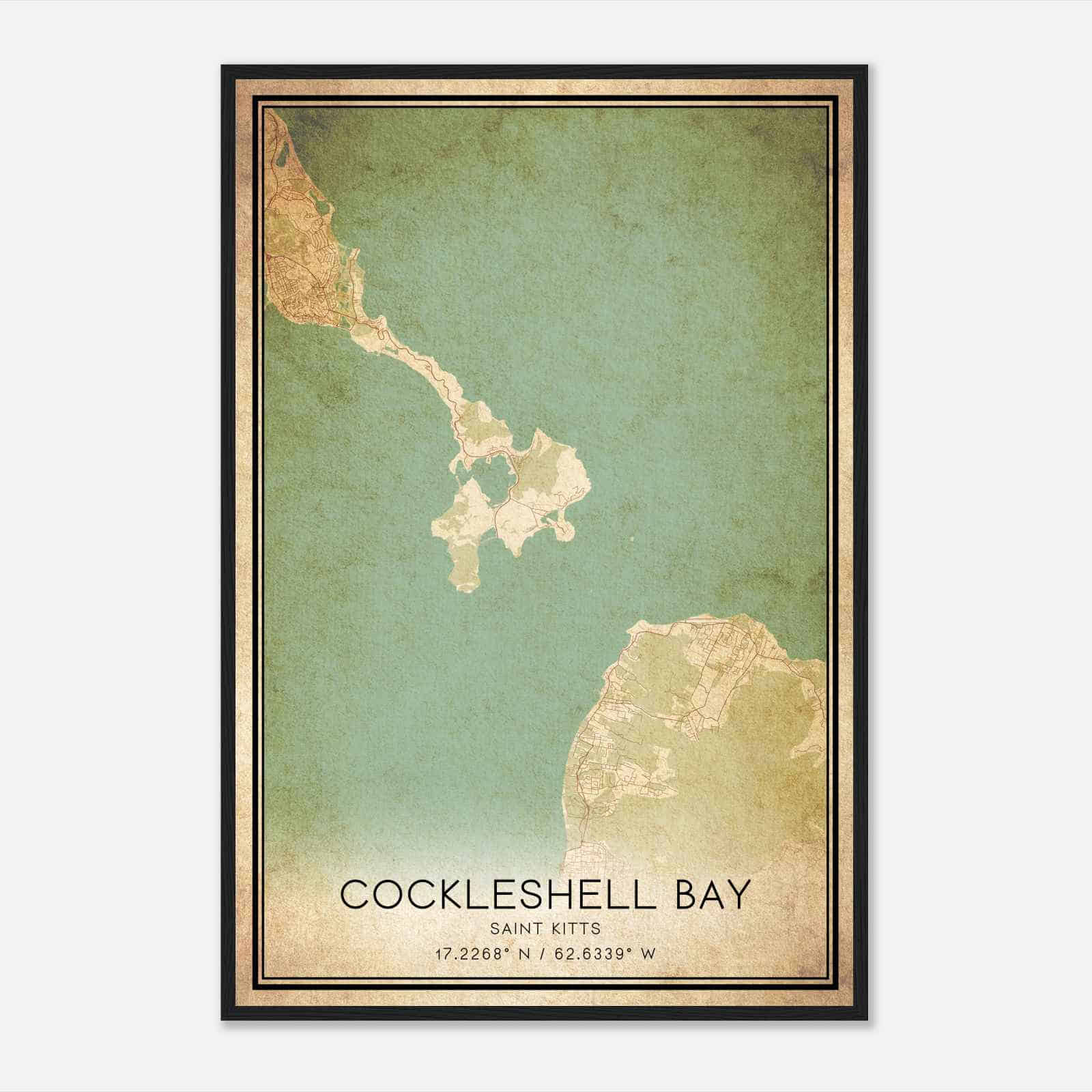 Vintage Cockleshell Bay Saint Kitts Map Poster, Cockleshell Bay City Road Wall Art Print