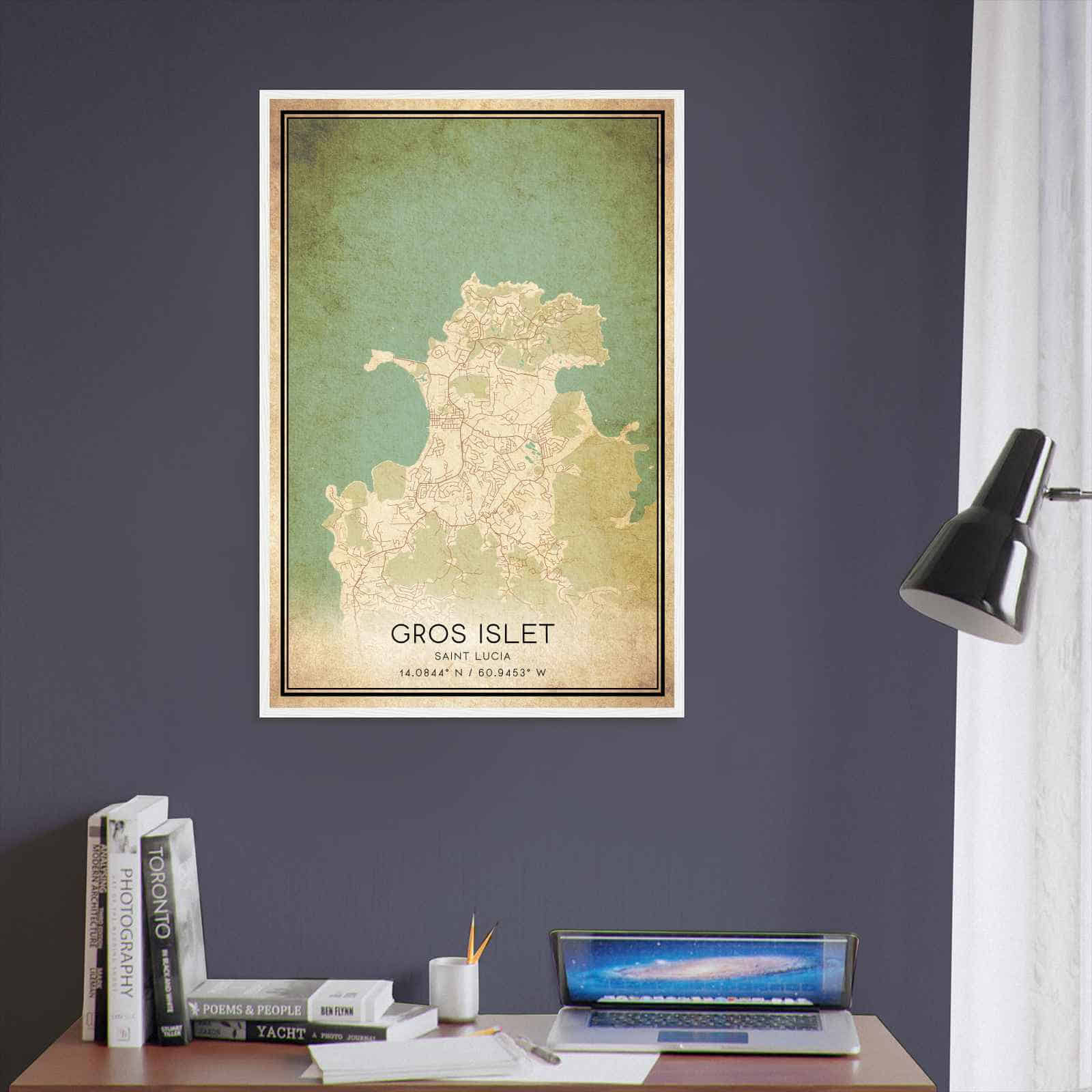 Vintage Gros Islet Saint Lucia Map Poster, Gros Islet City Road Wall Art Print