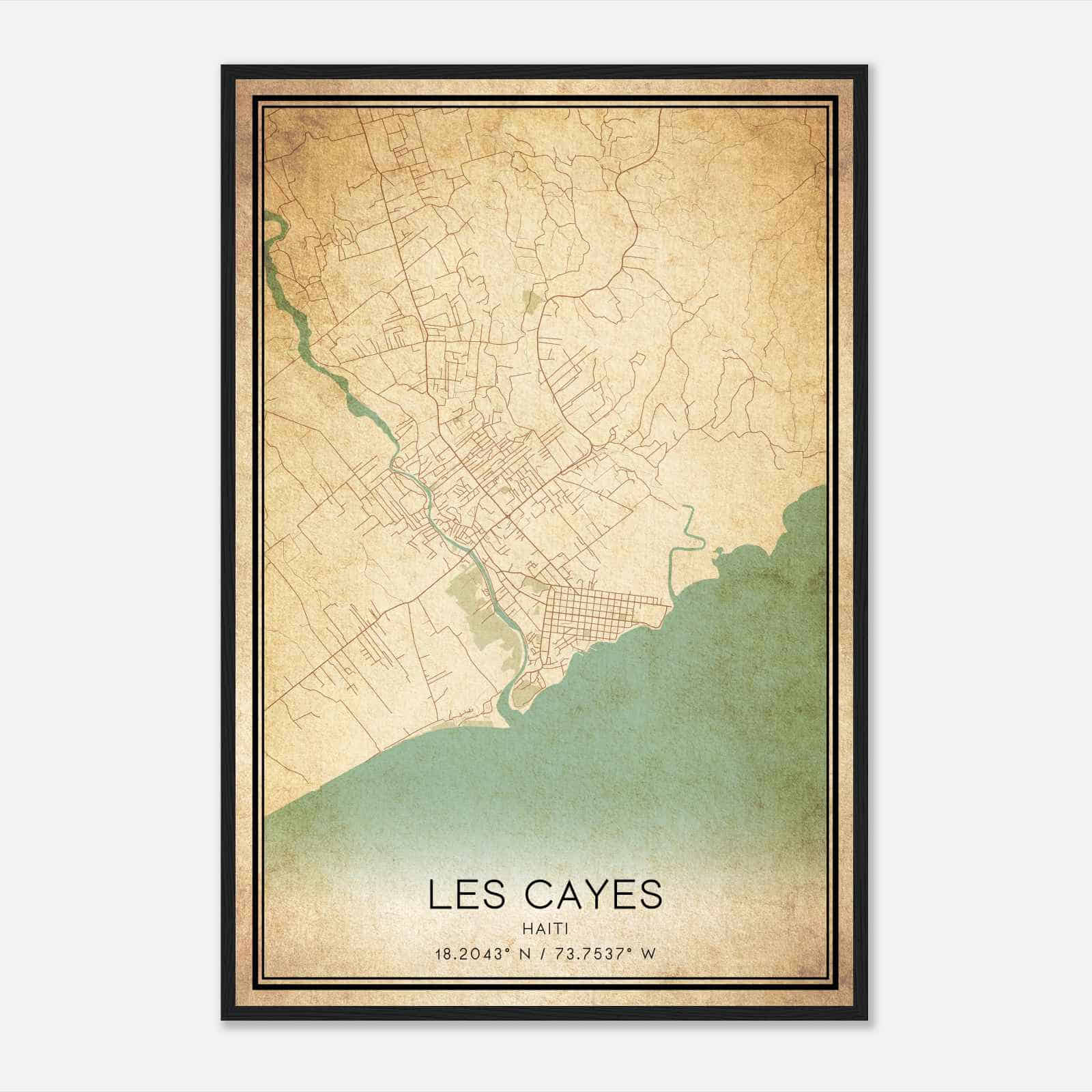 Vintage Les Cayes Haiti Map Poster, Les Cayes City Road Wall Art Print