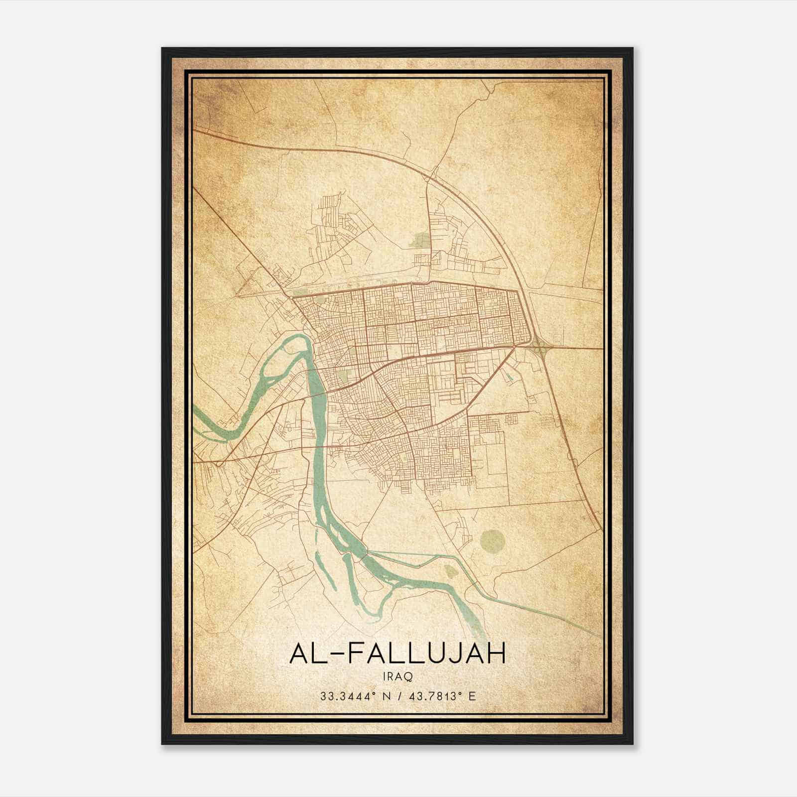 Vintage AlFallujah Iraq Map Poster, AlFallujah City Road Wall Art Print