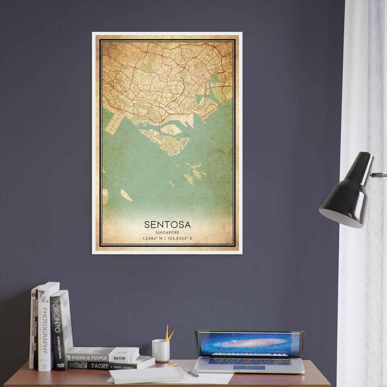 Vintage Sentosa Singapore Map Poster, Sentosa City Road Wall Art Print