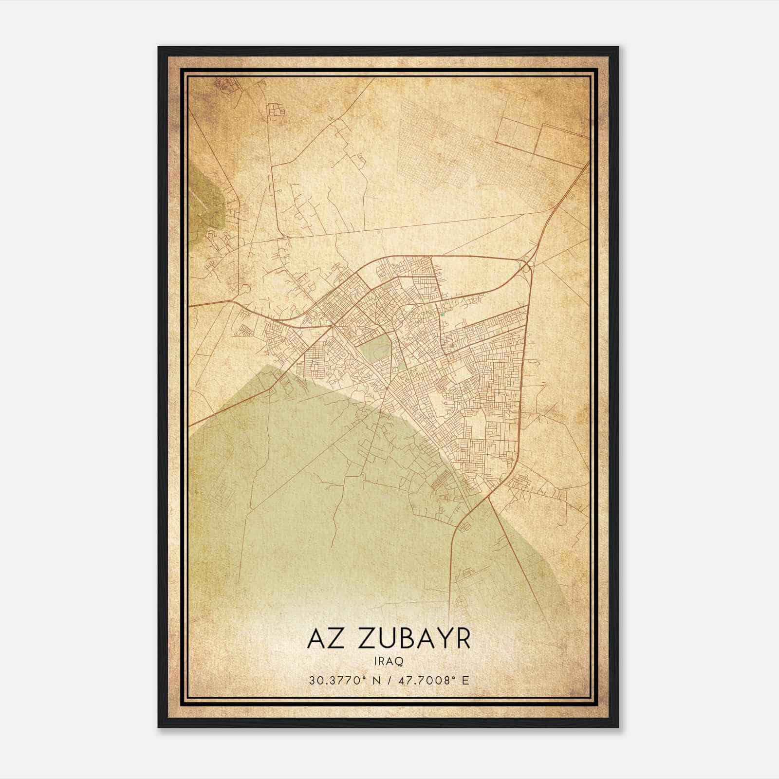 Vintage Az Zubayr Iraq Map Poster, Az Zubayr City Road Wall Art Print