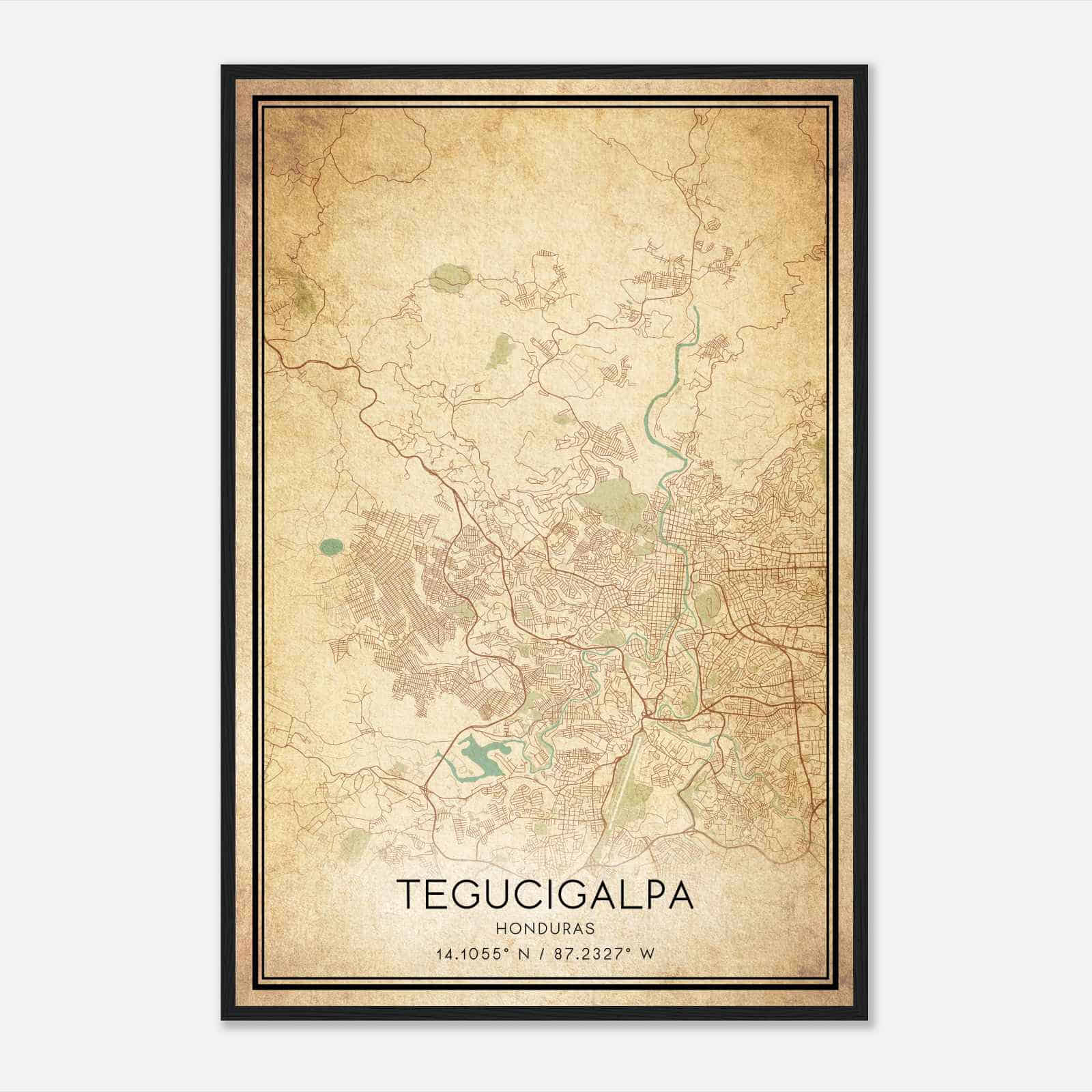 Vintage Tegucigalpa Honduras Map Poster, Tegucigalpa City Road Wall Art Print