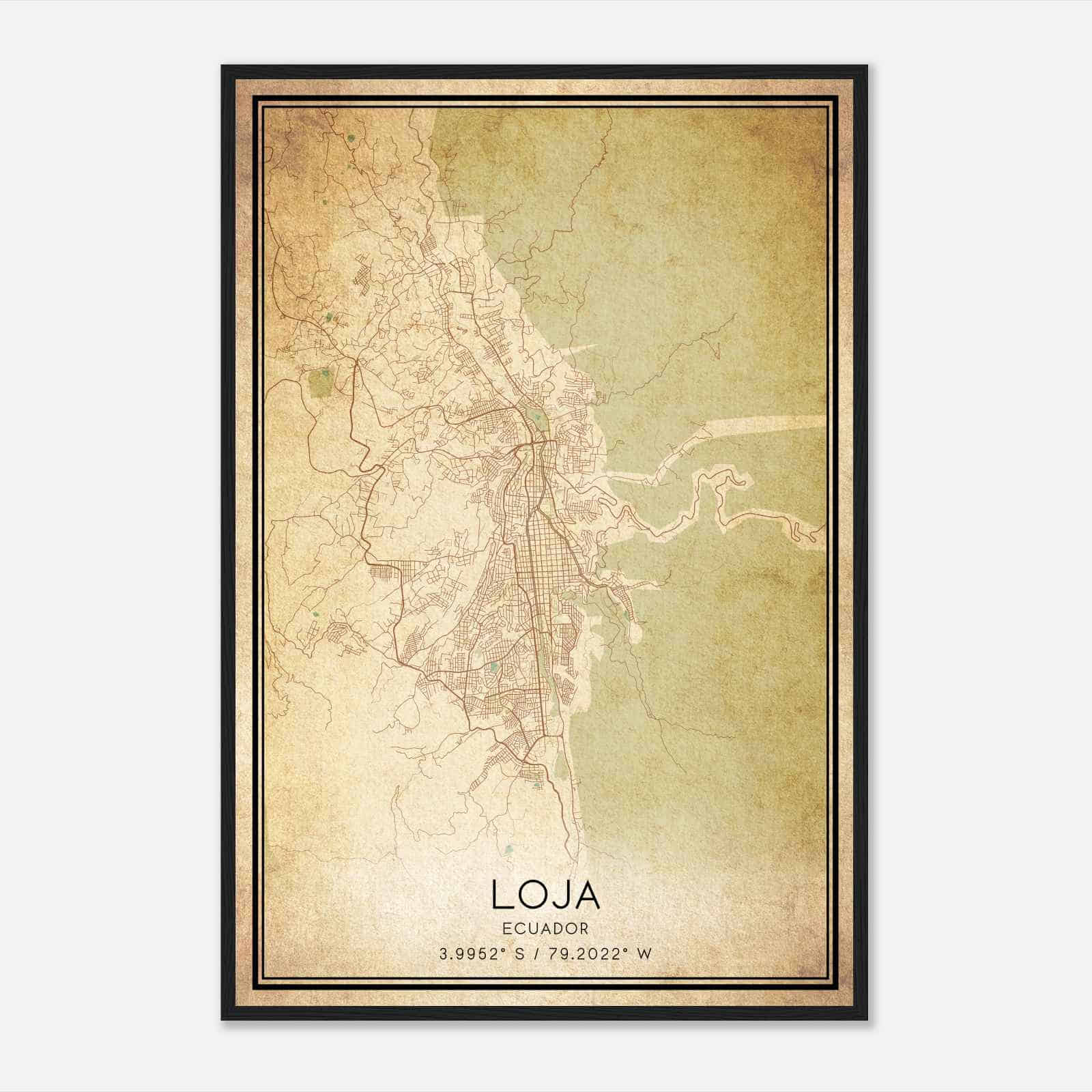 Vintage Loja Ecuador Map Poster, Loja City Road Wall Art Print