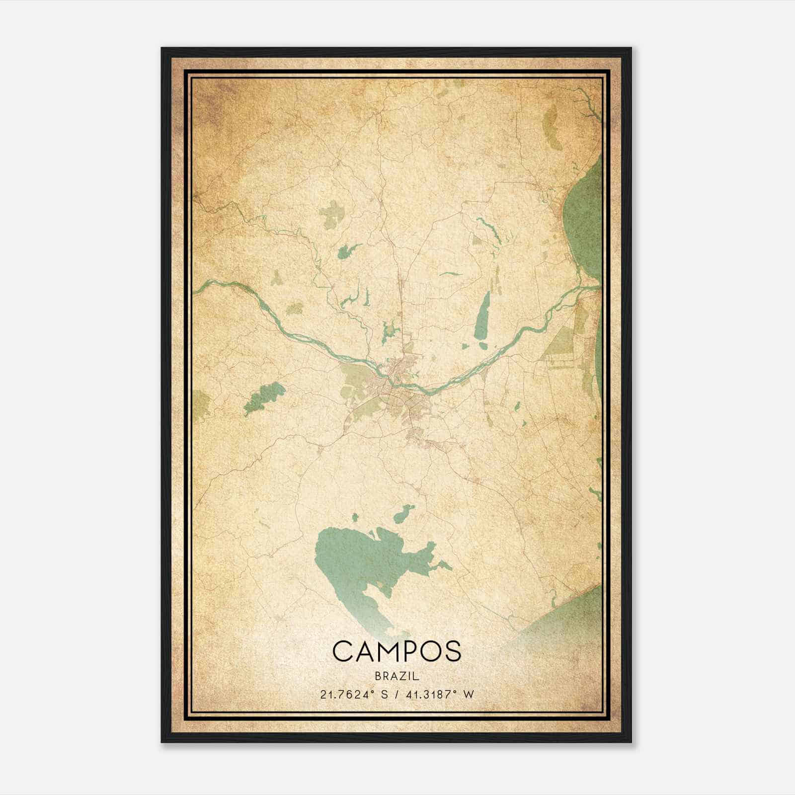Vintage Campos Brazil Map Poster, Campos City Road Wall Art Print