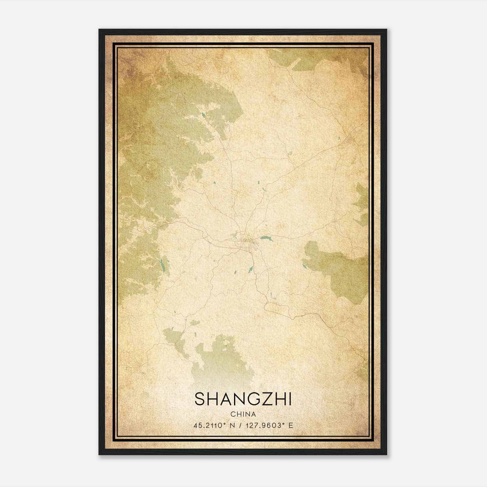 Vintage Shangzhi China Map Poster, Shangzhi City Road Wall Art Print