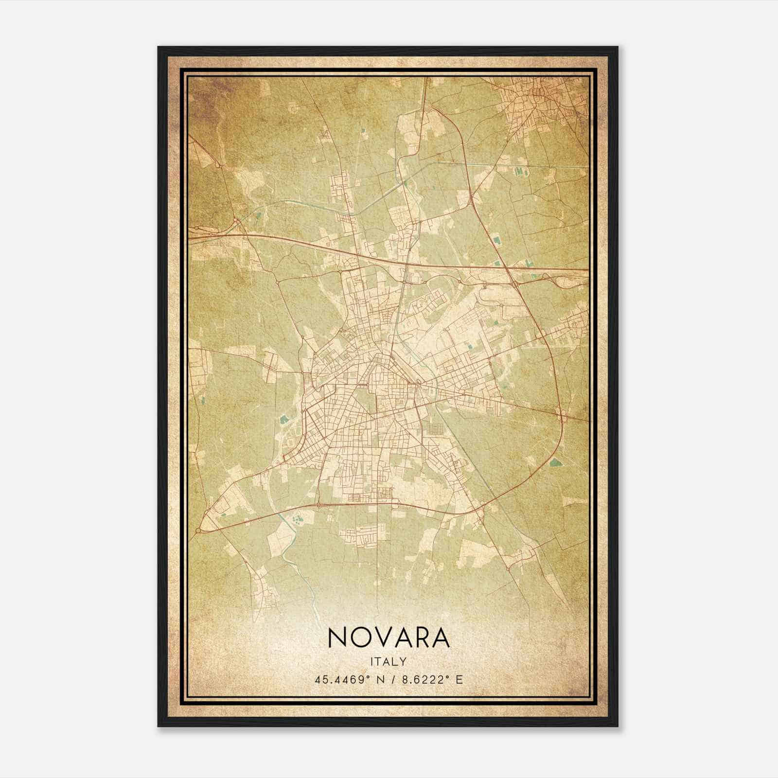 Vintage Novara Italy Map Poster, Novara City Road Wall Art Print