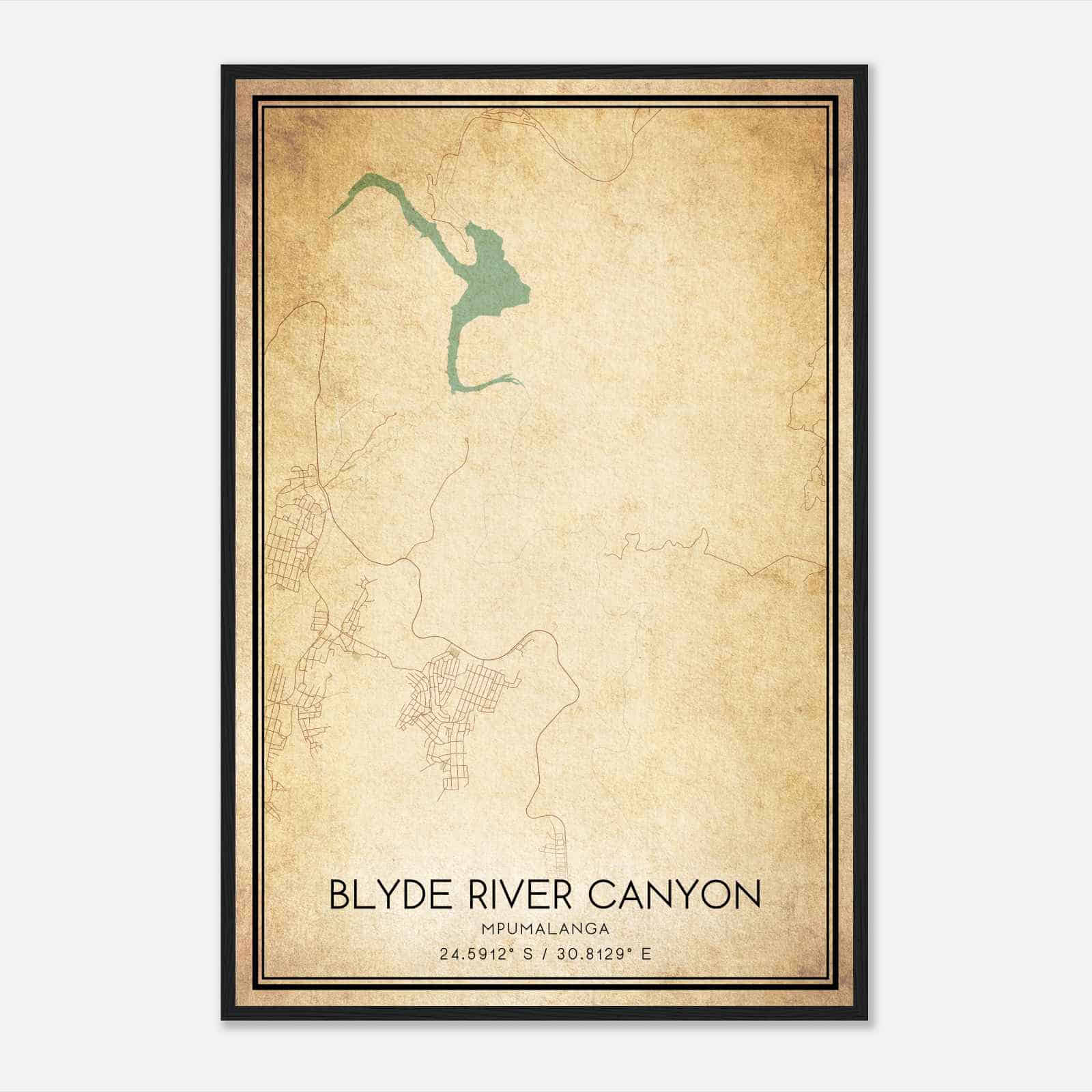 Vintage Blyde River Canyon Mpumalanga Map Poster, Blyde River Canyon City Road Wall Art Print