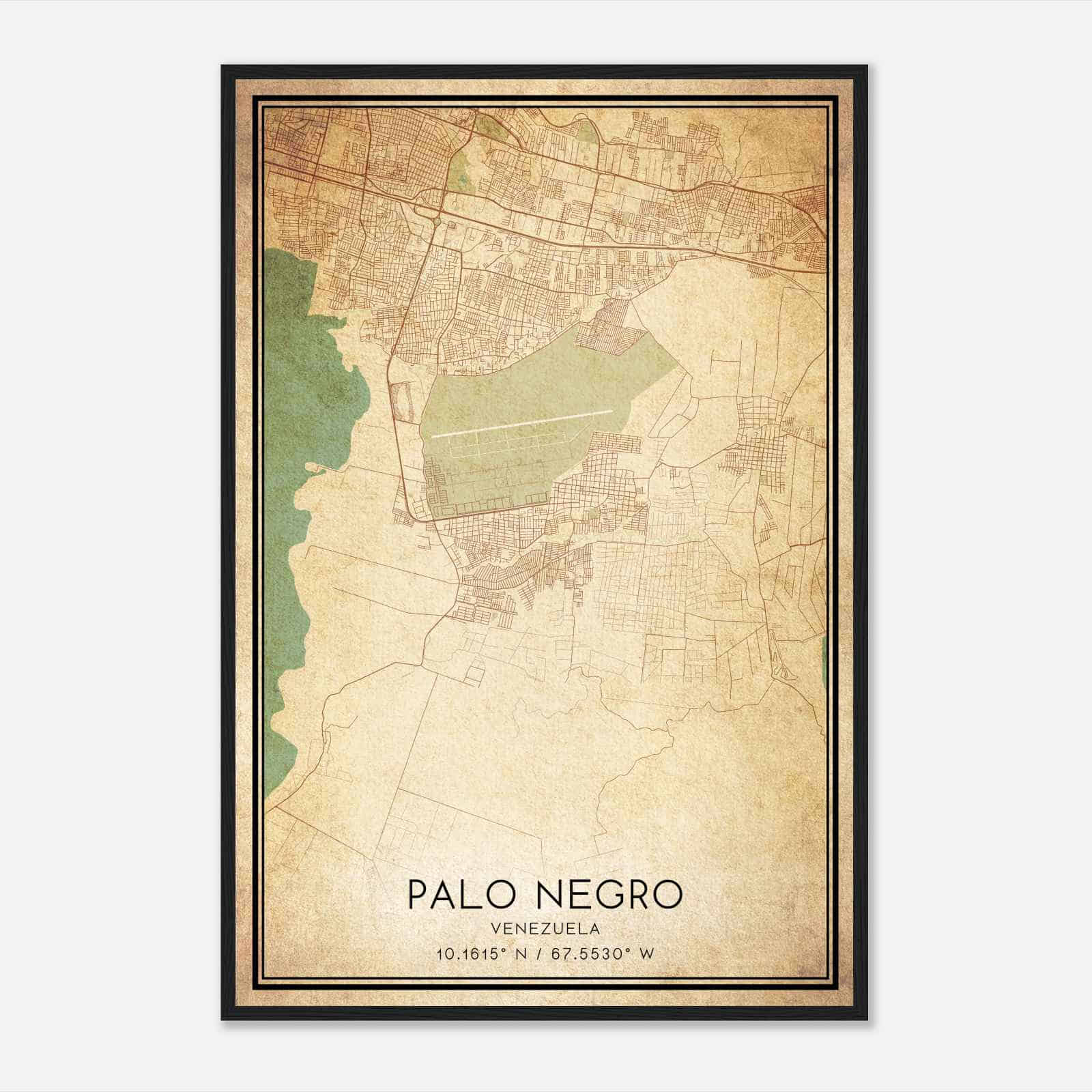 Vintage Palo Negro Venezuela Map Poster, Palo Negro City Road Wall Art Print