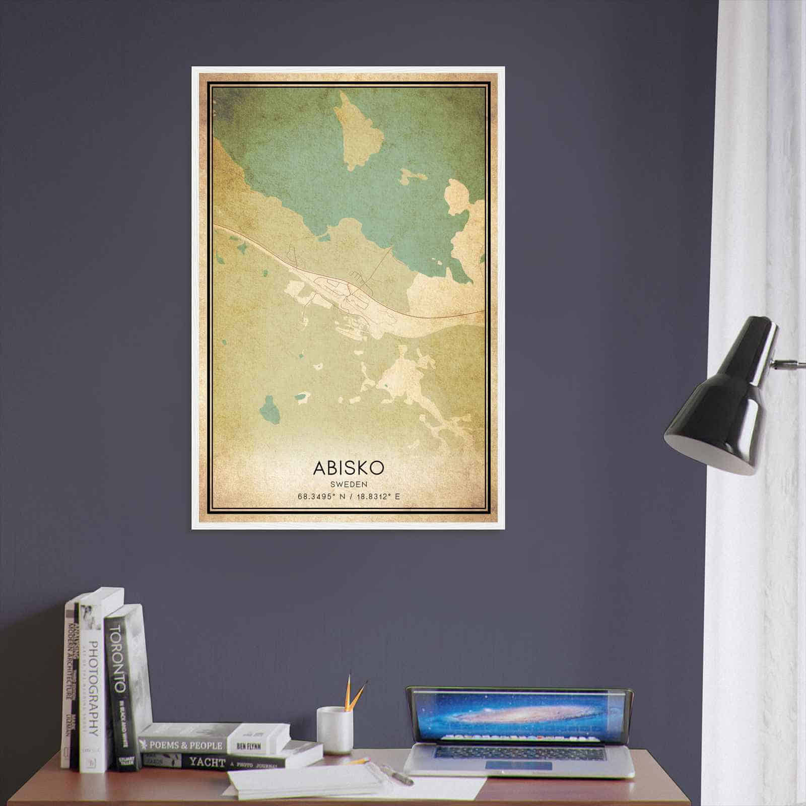 Vintage Abisko Sweden Map Poster, Abisko City Road Wall Art Print