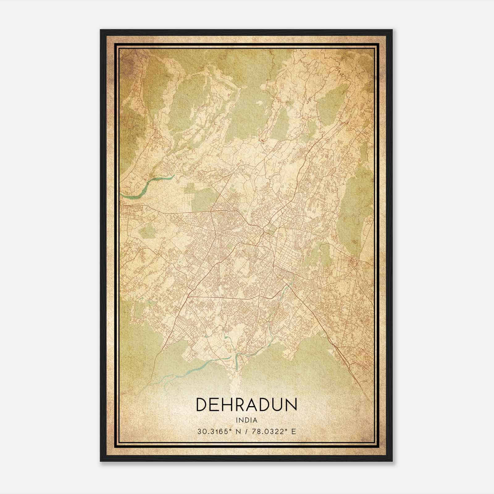 Vintage Dehradun India Map Poster, Dehradun City Road Wall Art Print
